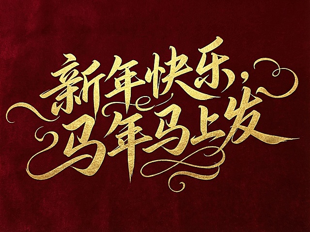 鎏金书法大字风，红金配色尽显中式奢华，喜庆祥和迎新春。