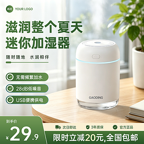 迷你加湿器家电电器百货电商零售清新感商品主图