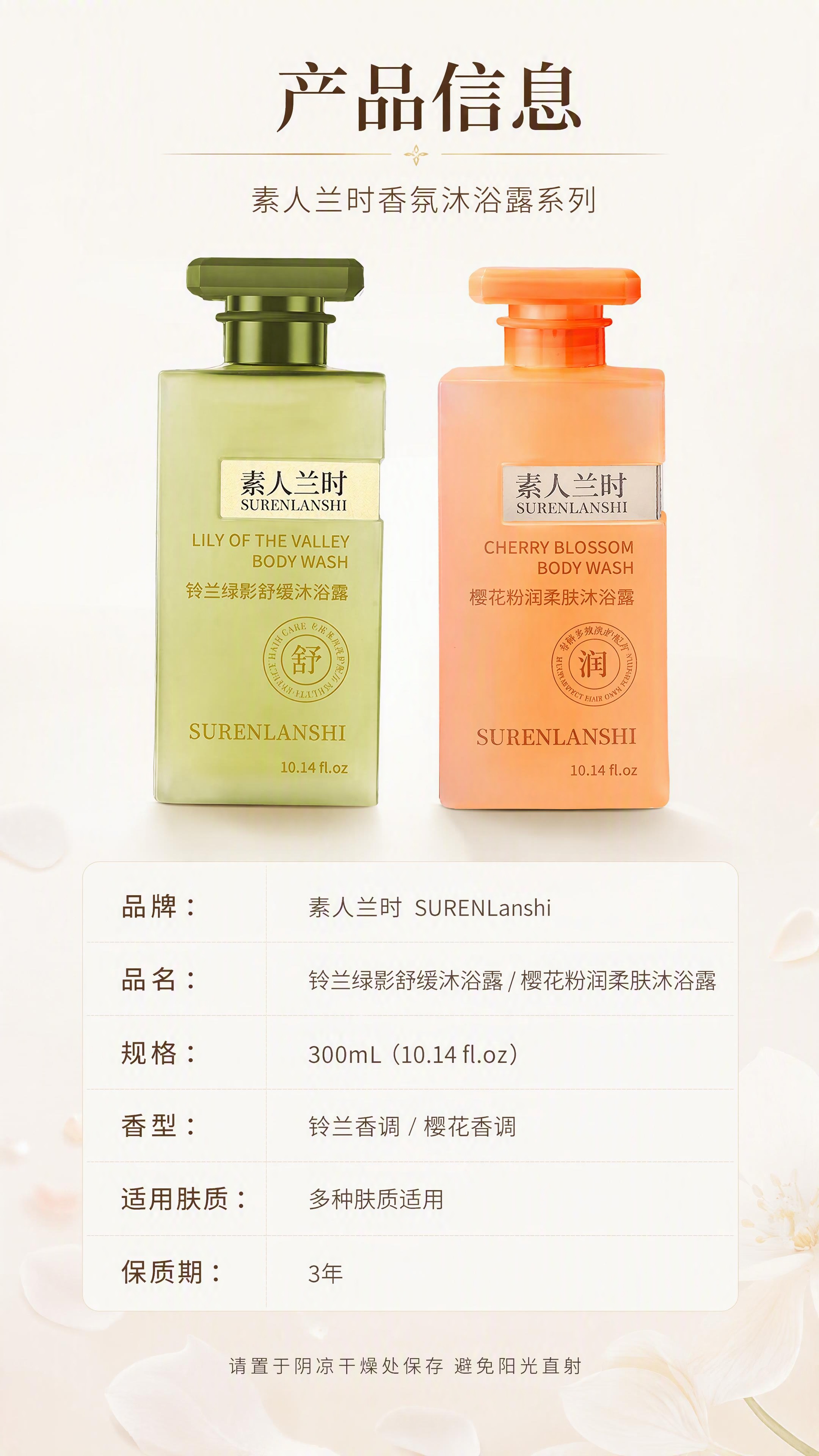 [第8张] 产品信息规格页-素人兰时沐浴露双瓶参数详情。本张使… - 图片创意预览