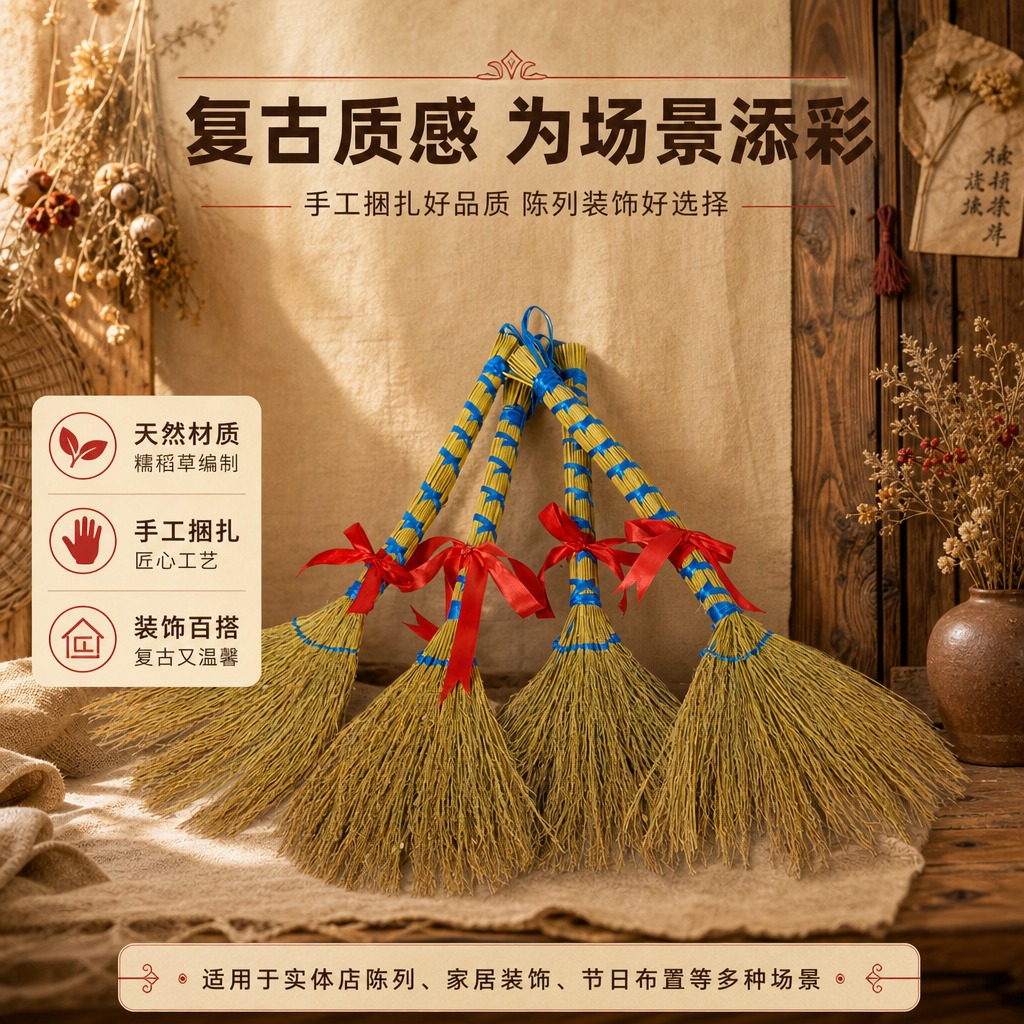[商品] 使用【图4】四把糯稻草蓝绳捆扫把配红绳；保留每把扫把… - 图片创意预览