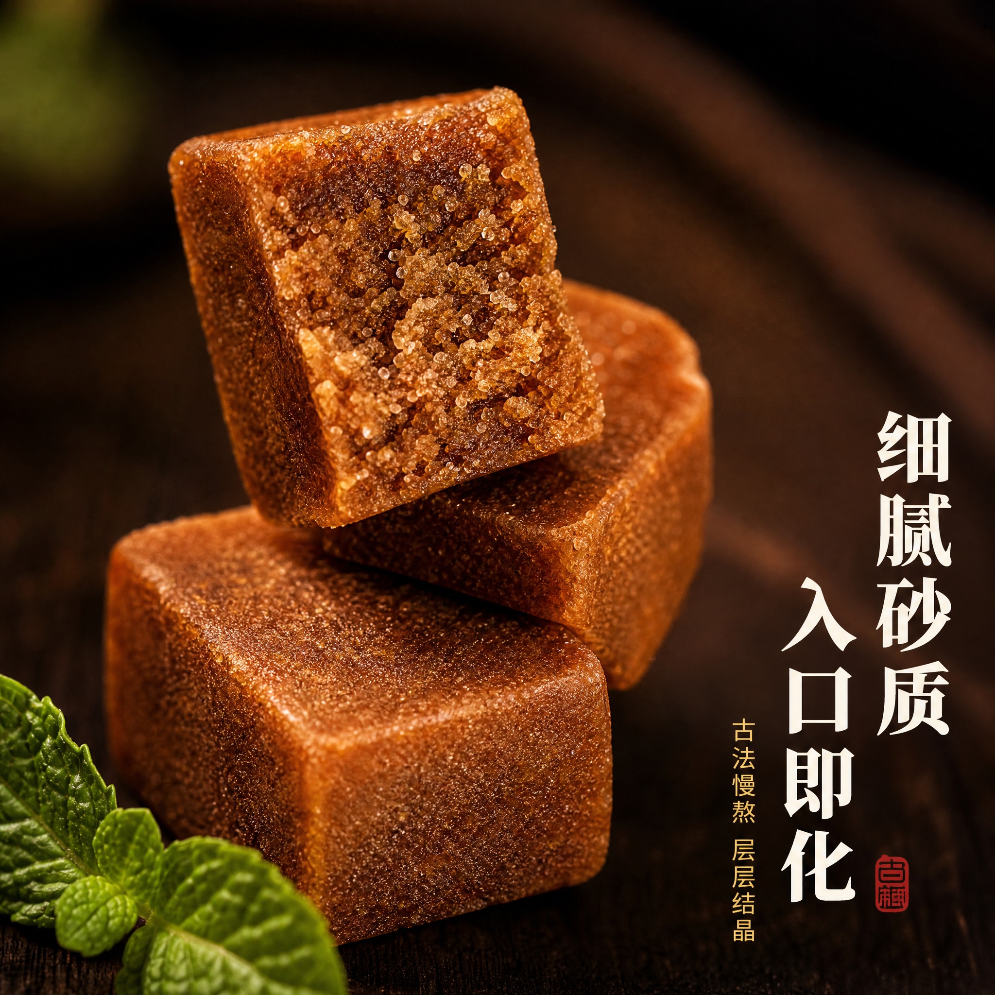 [主图-3] 古法手工梨膏糖细节微距图，突出糖块细腻质地与断面… - 图片创意预览