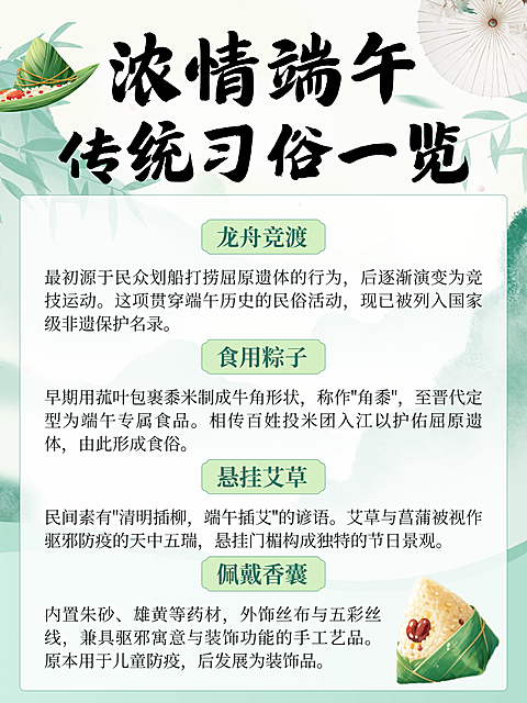 中式插画风端午节习俗知识科普分享小红书配图