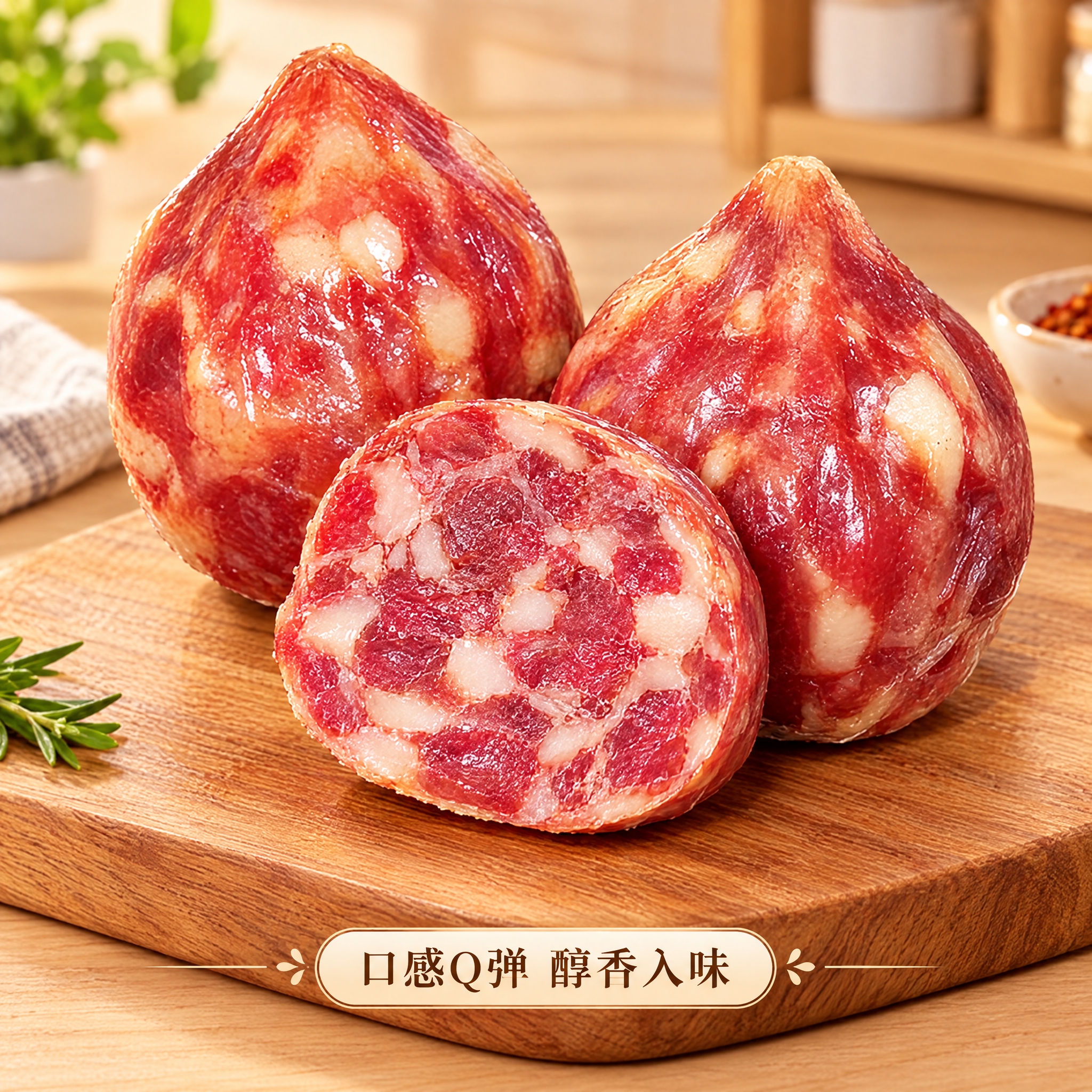 香肚电商详情图，1:1正方形构图，香肚产品占据画面大面积，保持… - 图片创意预览