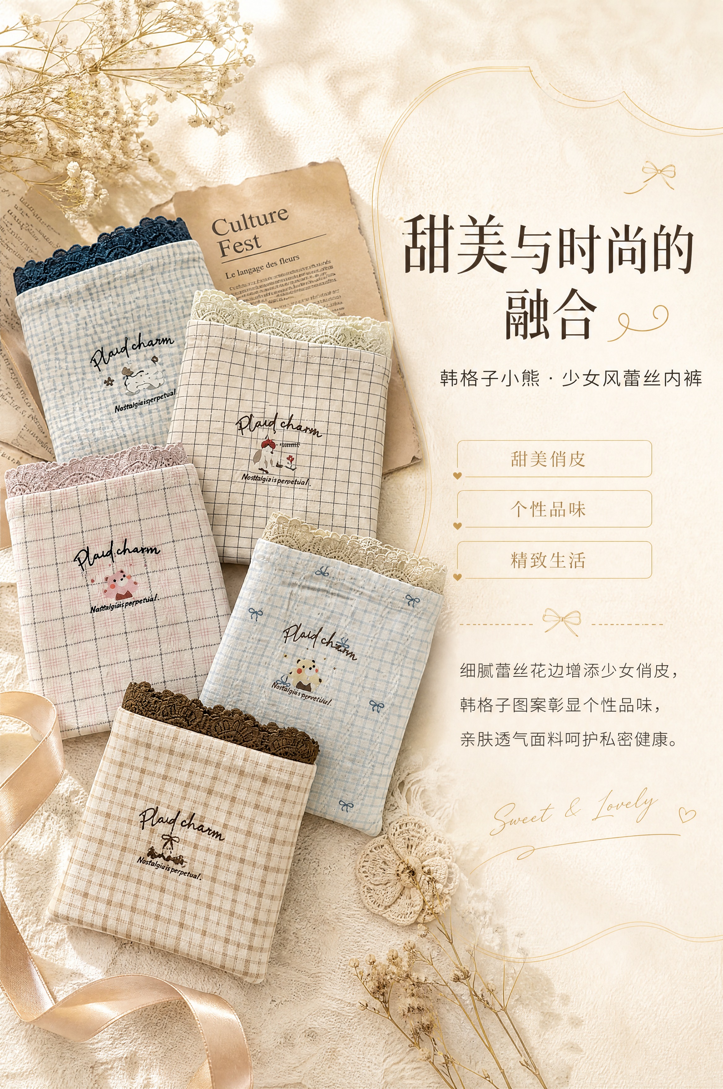 [商品] 使用【图3】4款折叠内裤（藏青格子、清野格子、樱桃格… - 图片创意预览