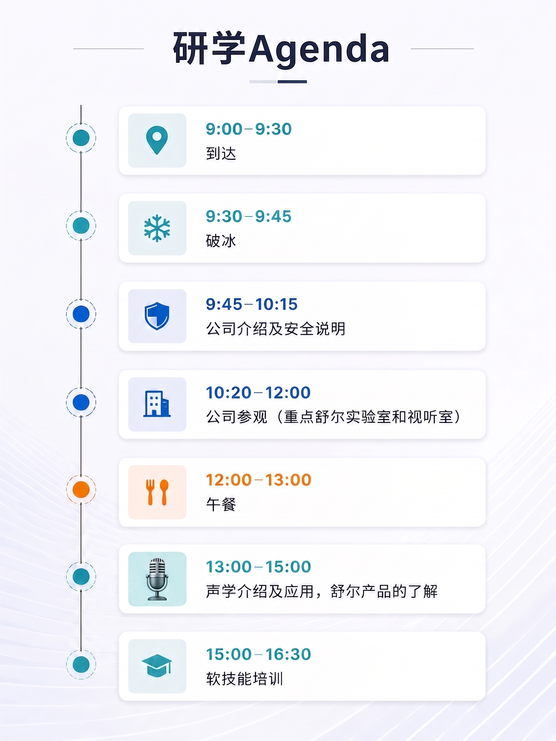 “13:00-15:00,声学介绍”的图标换成麦克风图标，其余… - 图片创意预览