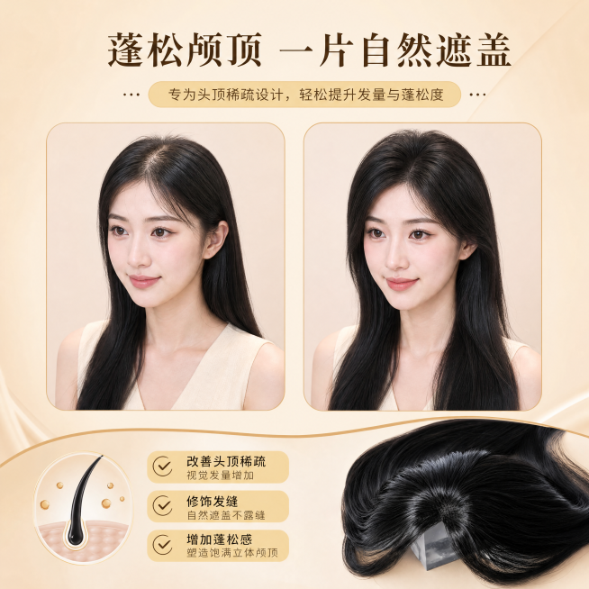 假发补发片，严格参照上传产品图https://gdesign-dam-hz.dancf.com/36734583628482641/3b7d72db0f2d41a7b0ce3f1f58924022.p预览效果