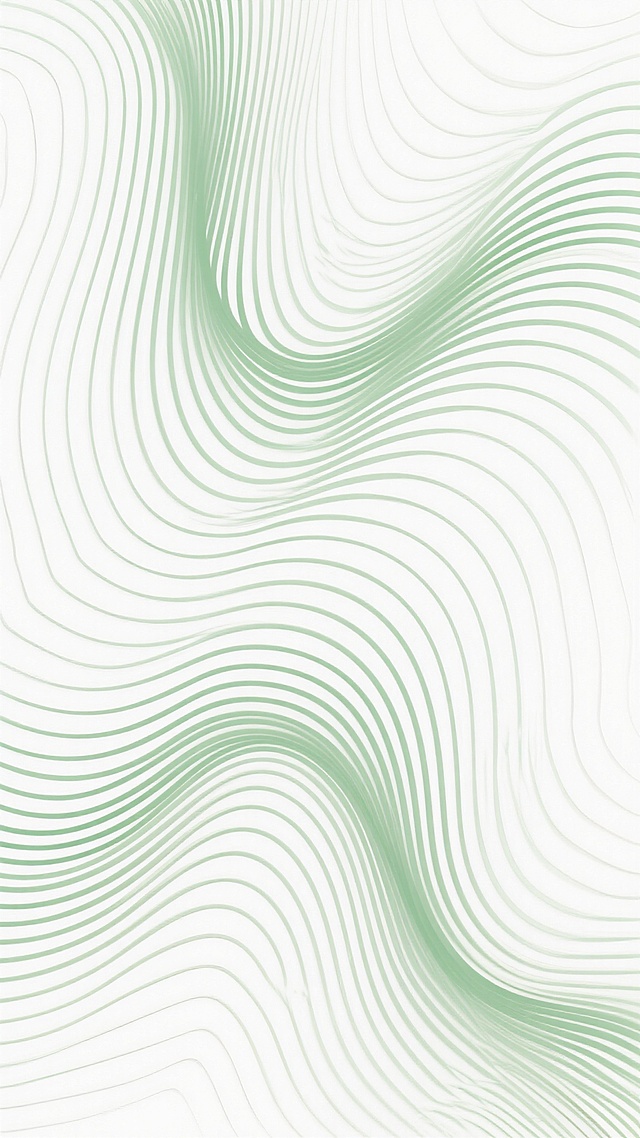抽象艺术风格的纹理图案，由密集平行的波浪状线条构成，线条呈现柔和的弯曲弧度，整体形成流动且富有动感的视觉效果，线条颜色改为绿色，背景为纯净的白色，线条排列紧密有序又略带随机的波动感，营造出轻盈飘逸的氛围，具有现代简约的设计感，纹理细腻平滑，无任何文字和装饰元素。