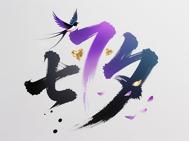 梦幻插画风，大字“七夕”渐变紫色，飞鸟与心形点缀，浪漫节日氛围。