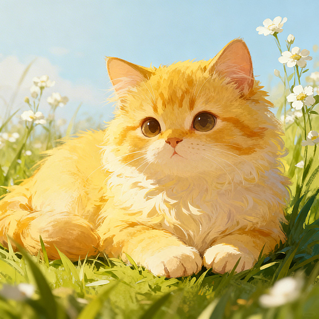 一只可爱的猫咪，毛发蓬松柔软，姿态乖巧，画面清新治愈