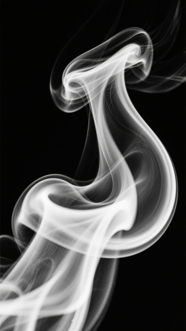 高对比度黑白摄影风格，蒸汽在纯黑背景中呈现出细腻的白色烟雾形态，具有自然流动的曲线和旋涡状纹理，边缘柔和过渡，内部带有微妙的光影层次，烟雾形态轻盈飘逸，呈现上升过程中的动态美感，整体氛围神秘而宁静，蒸汽的质感细腻通透，具有真实的烟雾物理特性。预览效果
