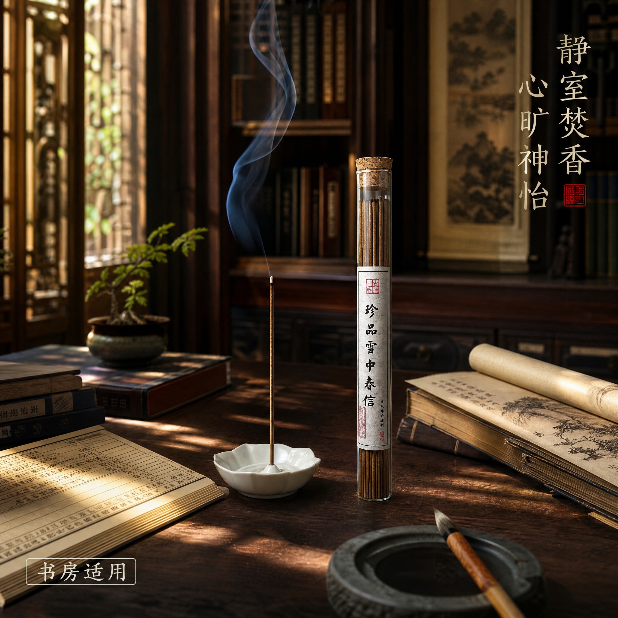 [主图-3] 雪中春信古方线香 书房禅意使用场景图。 [统一基… - 图片创意预览