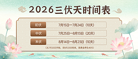 中式水墨风三伏天时间表科普分享公众号首图