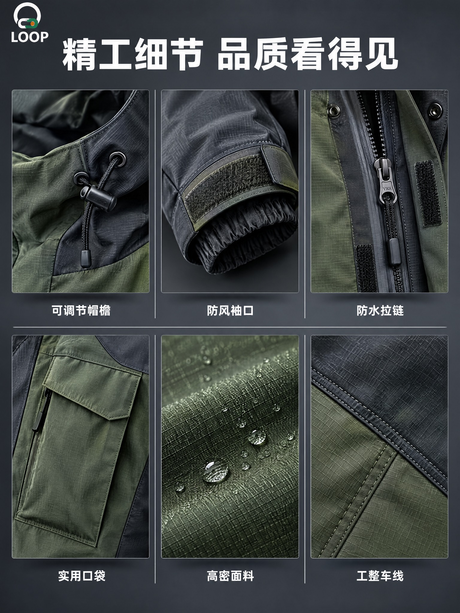 [详情页-5] 细节工艺体验页 [商品] 使用【图1】军绿拼深… - 图片创意预览