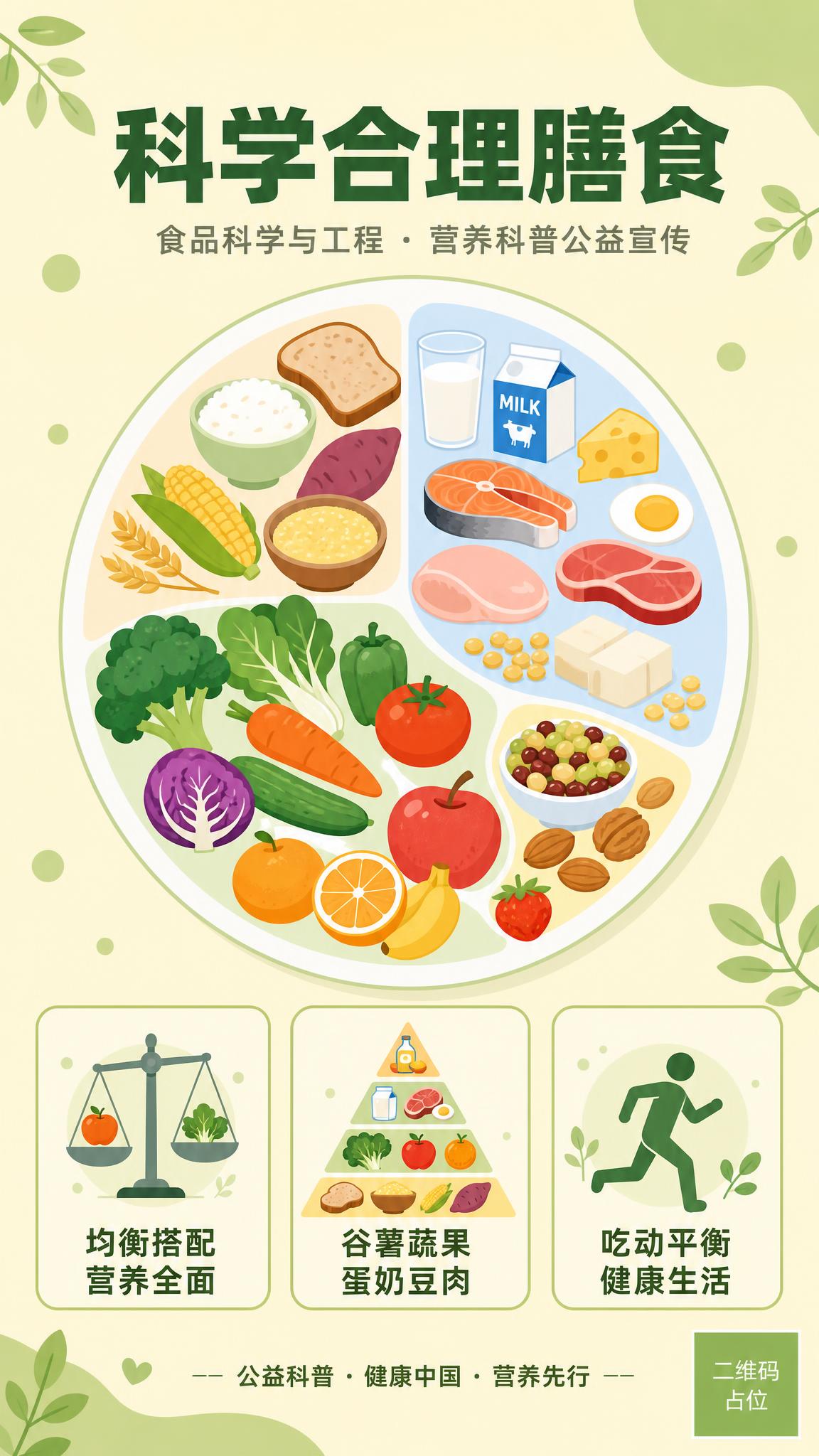 公益食品营养科普竖版海报，主题科学合理膳食，食品科学与工程科普… - 图片创意预览