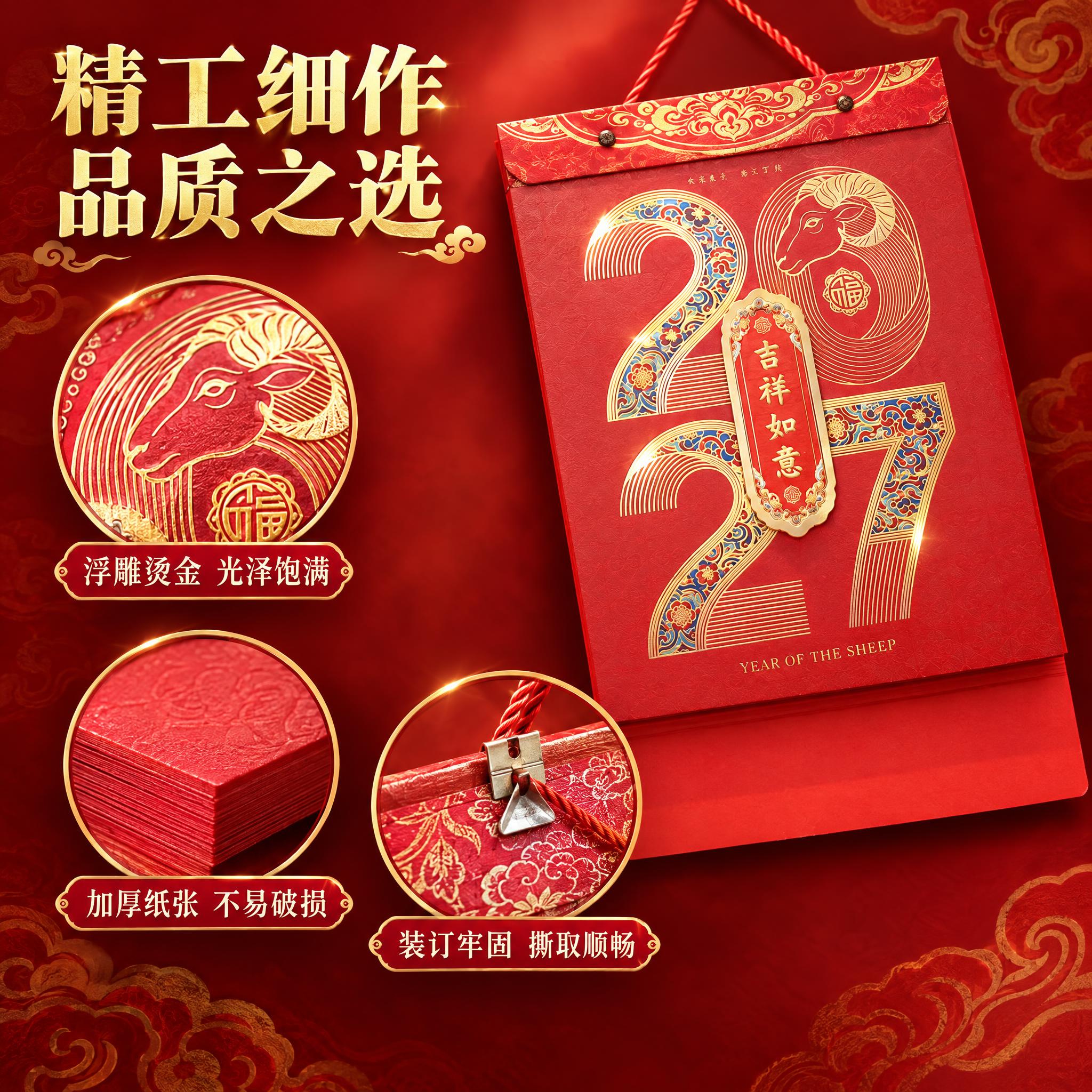 [主图-3] 材质细节与品质展示，突出撕历的烫金工艺、纸张质感… - 图片创意预览