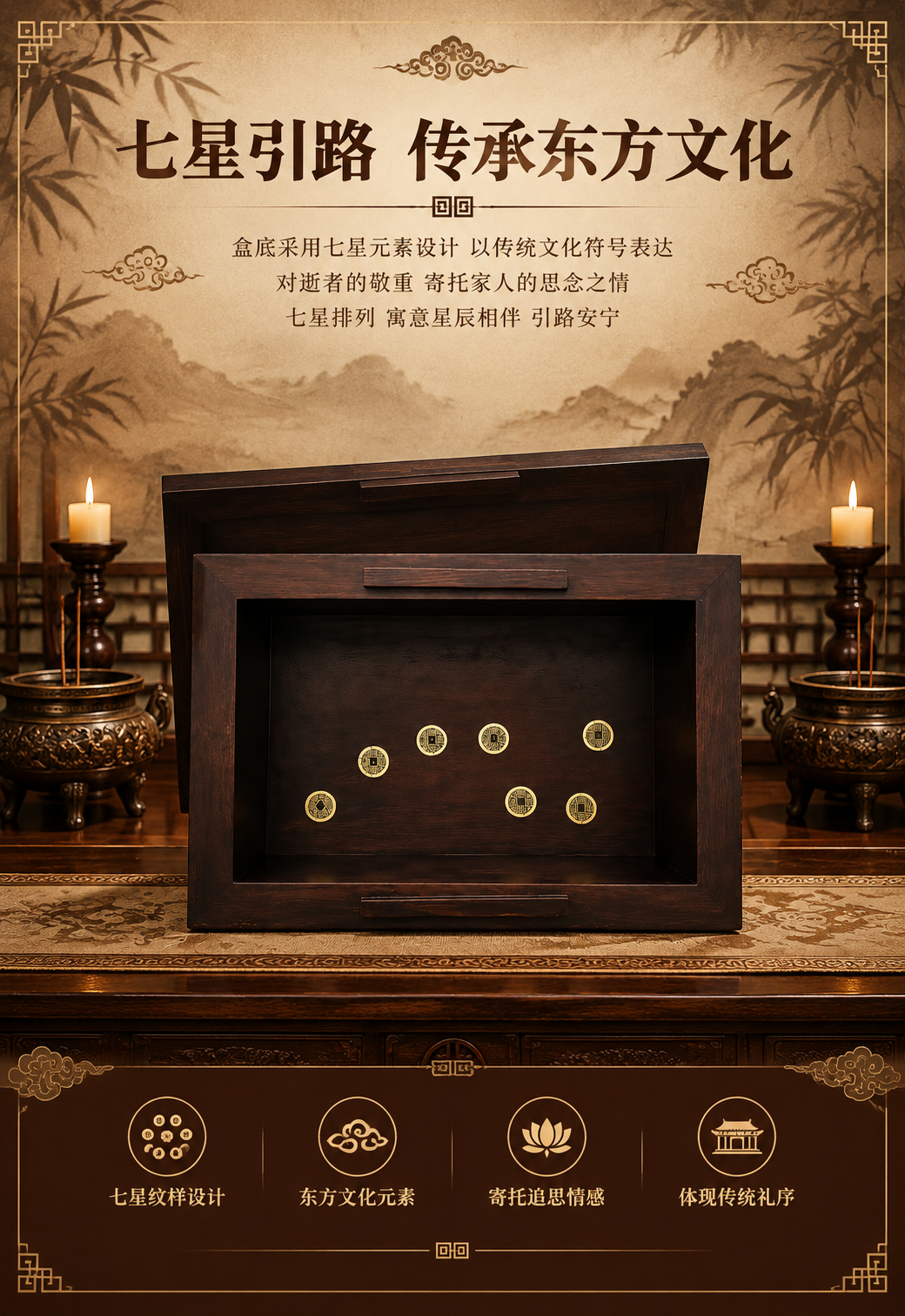 [商品] 使用【图2】花开富贵摘亚木实木骨灰盒开盖七星底图；保… - 图片创意预览