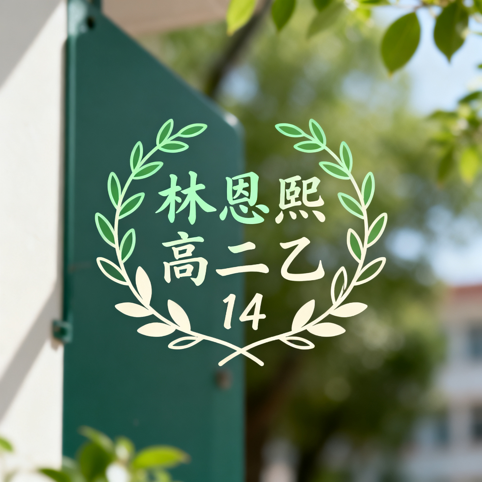 植物风格班级logo，包含文字「林恩熙 高二乙 14」，设计融… - 图片创意预览