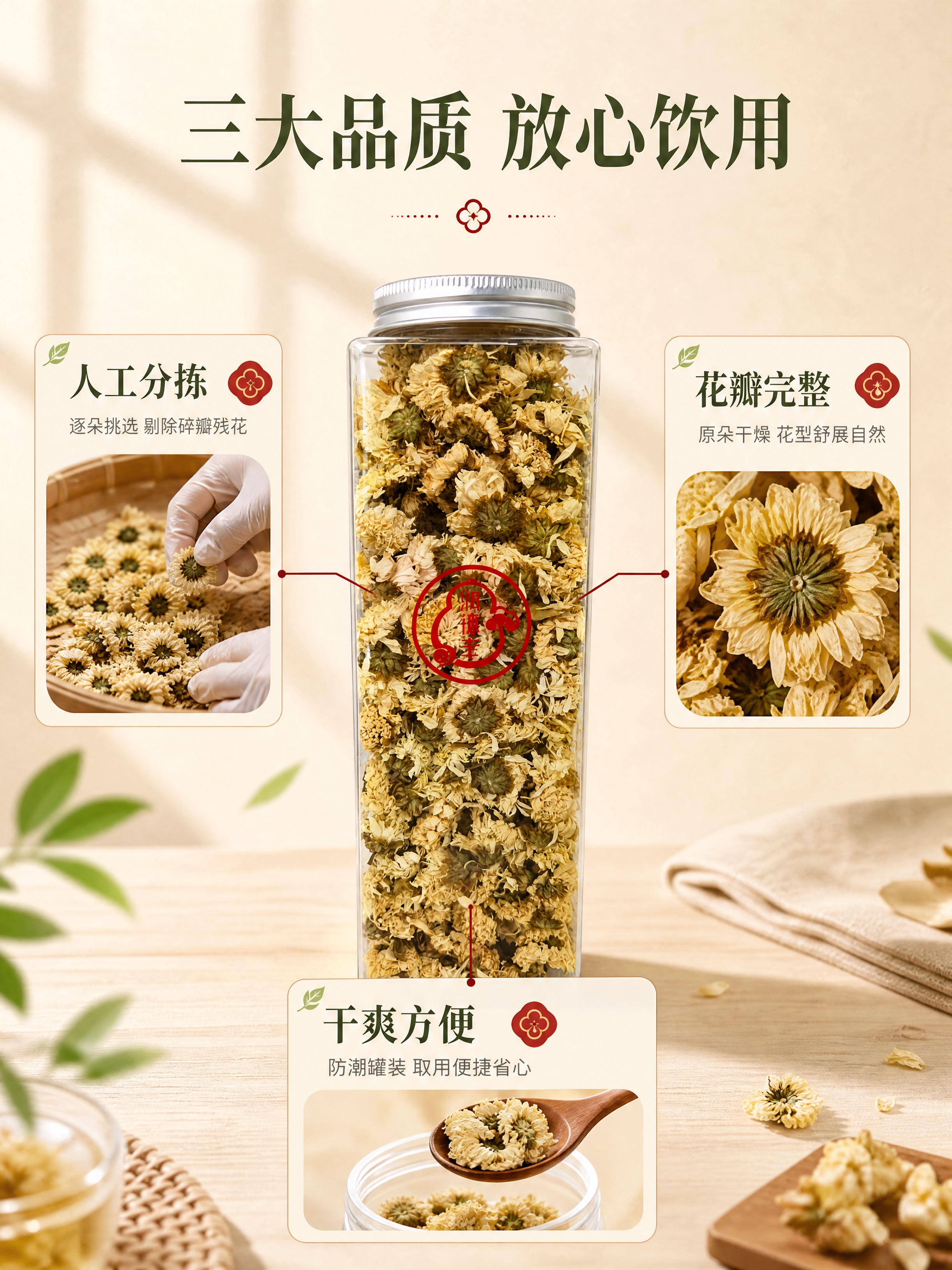 [商品] 使用【图3】罐装干菊花产品图+【图1】干花特写参考；… - 图片创意预览
