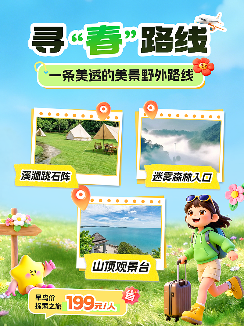 春季踏青旅游线路推荐图文小红书封面