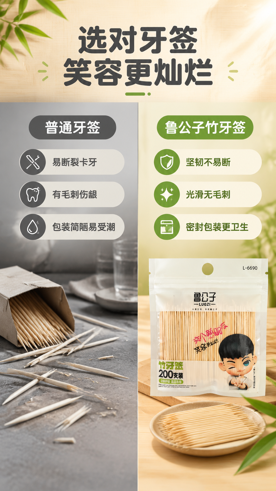 [商品] 使用【图1】鲁公子竹牙签200支装产品；保留包装外观… - 图片创意预览