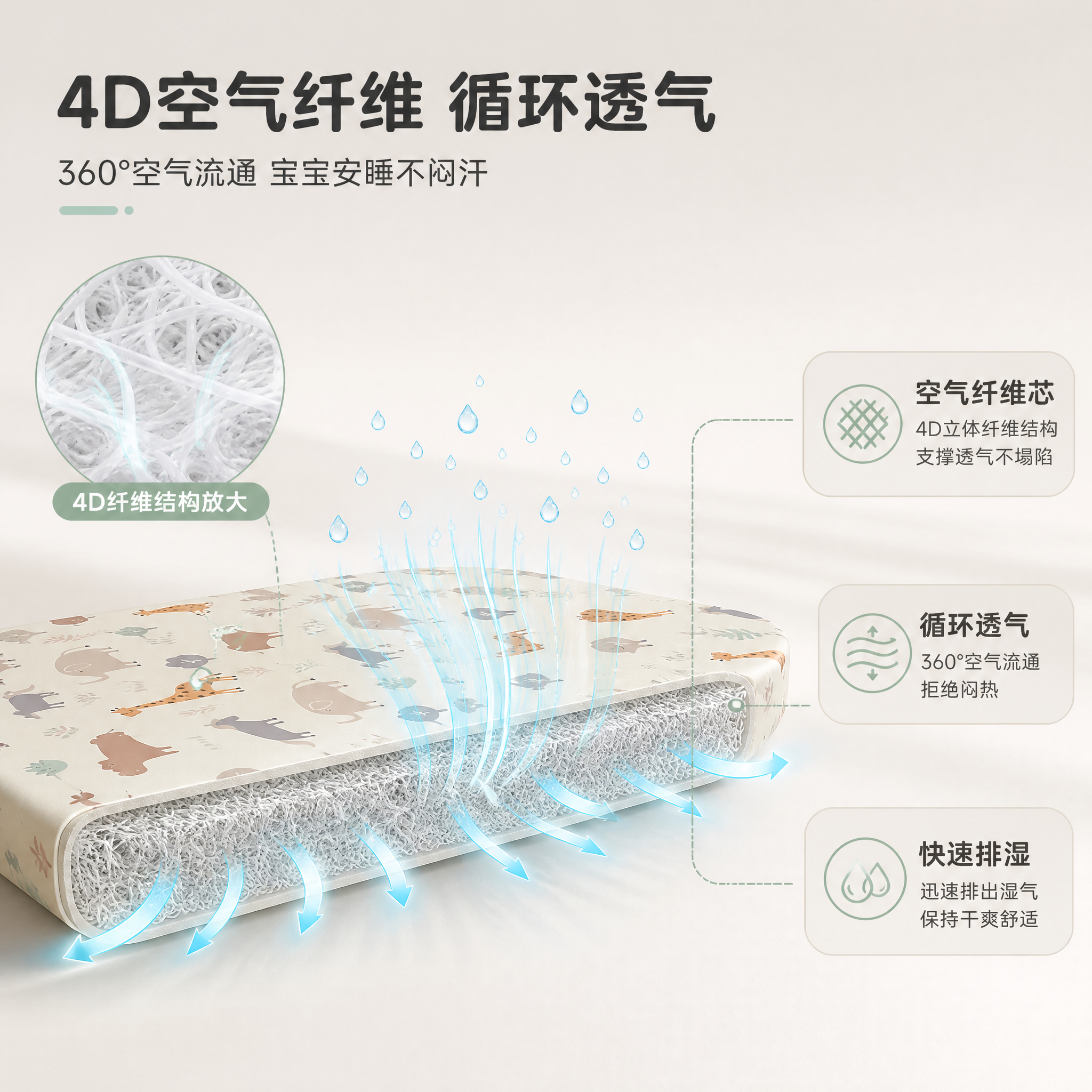 [主图-2] 4D空气纤维婴儿床垫 透气功能机理可视化 核心卖… - 图片创意预览
