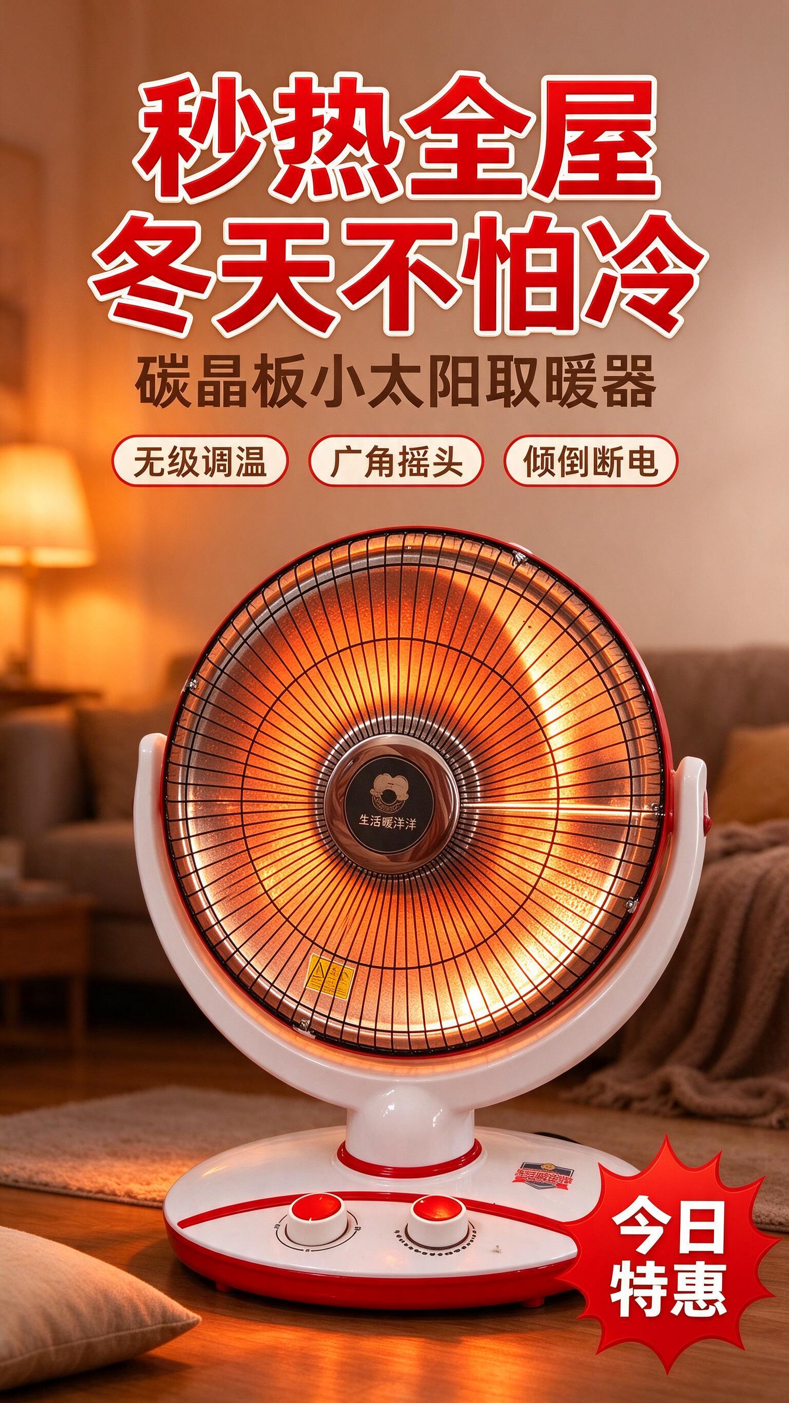 [商品] 使用【图1】红白配色台式小太阳取暖器；保留圆形碳晶加… - 图片创意预览