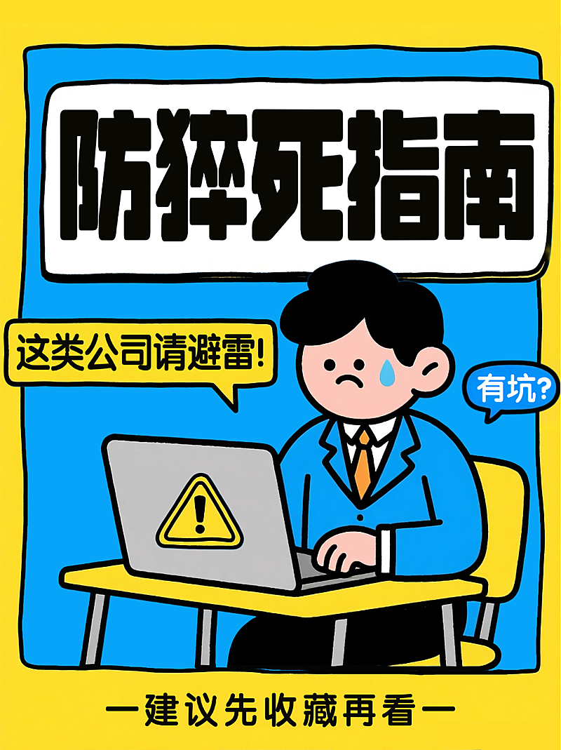 蓝色卡通插画面试公司避雷放猝死攻略小红书封面