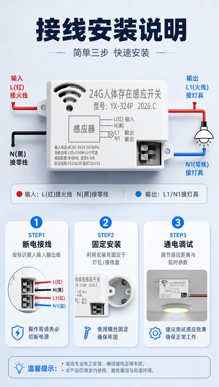 [商品] 使用【图1】24G人体存在感应开关（型号YX-324… - 图片创意预览