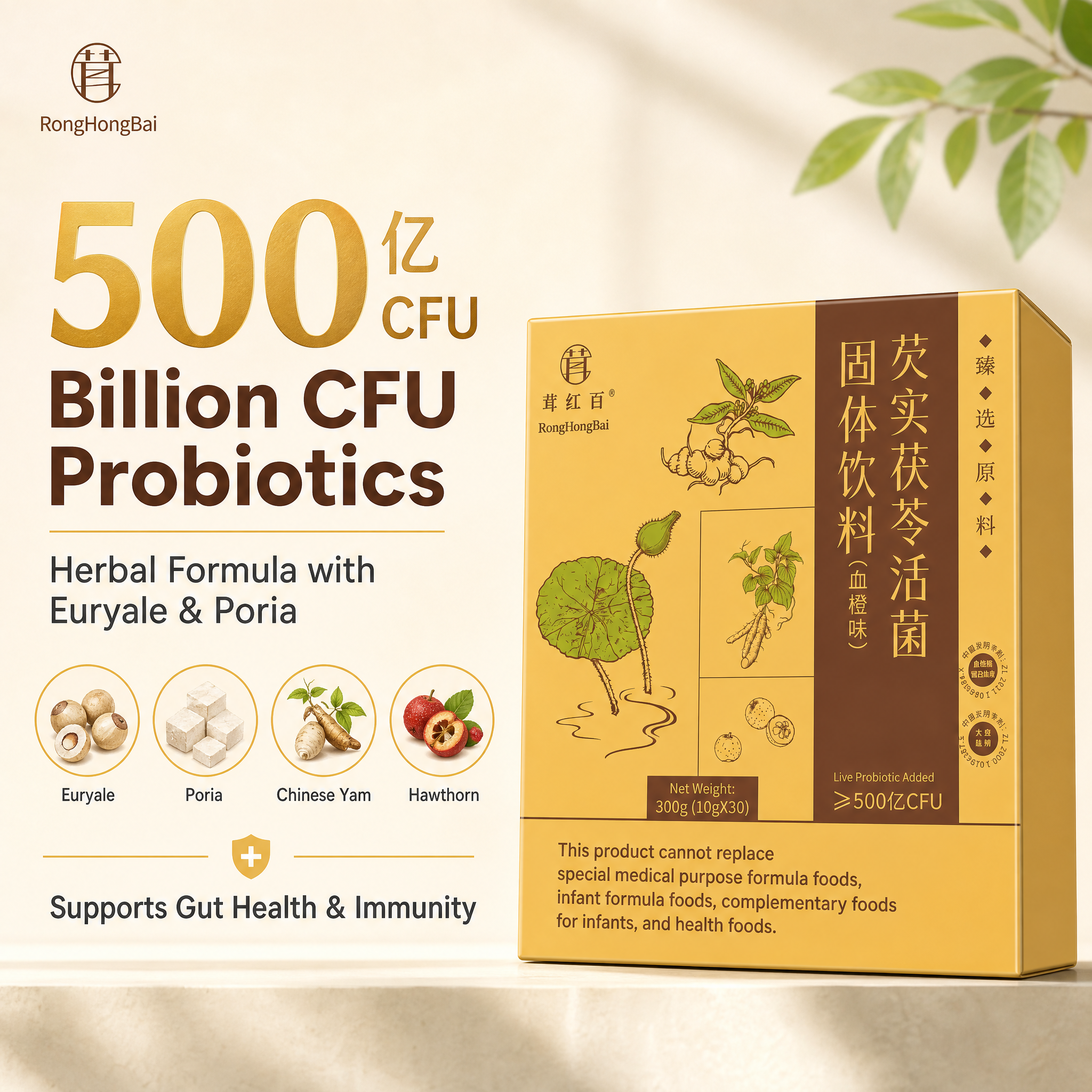 [主图-2] 核心功效与活菌含量卖点图 500亿CFU益生菌+… - 图片创意预览