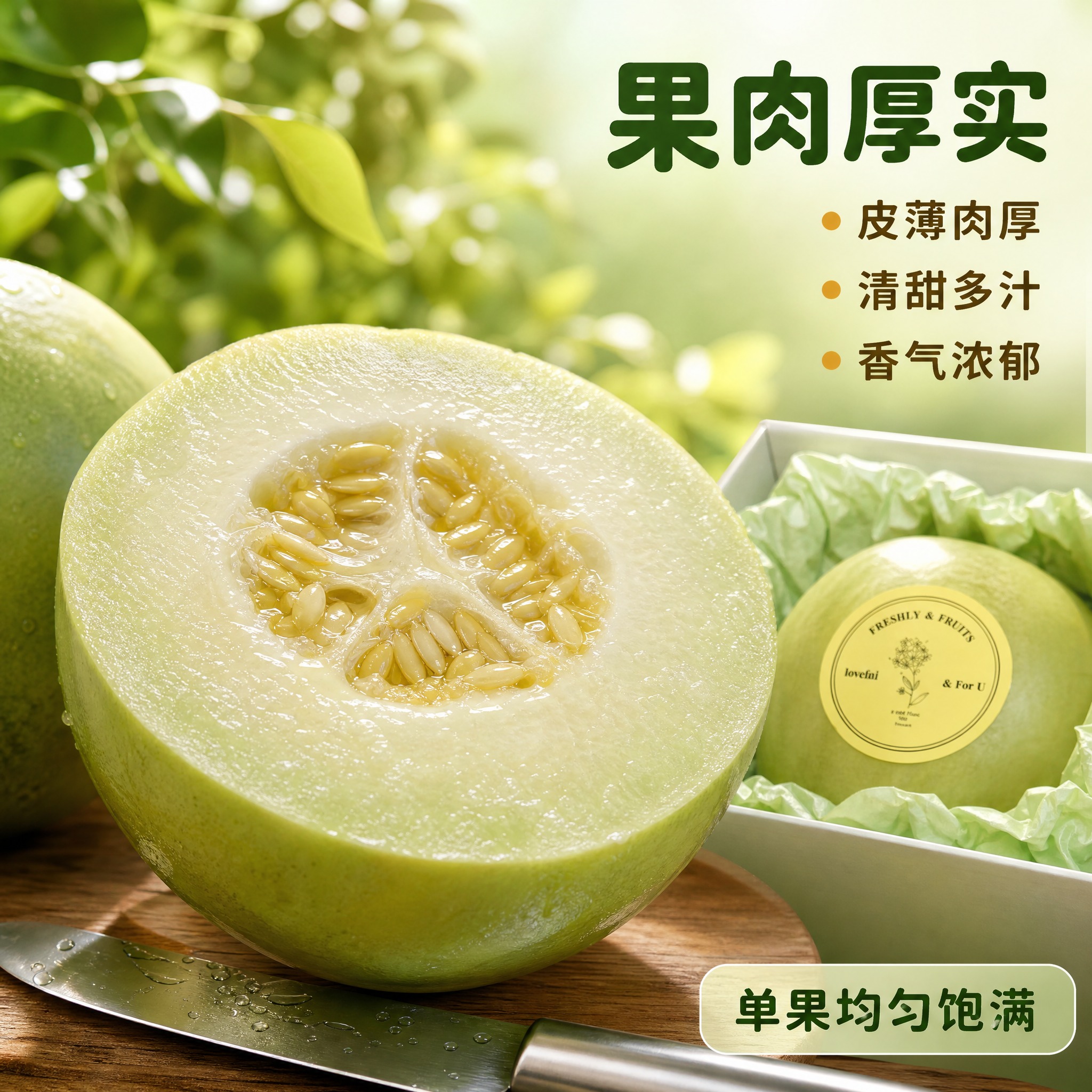 [主图-2] 香瓜礼盒 果肉品质展示 信任主题。 [统一基调]… - 图片创意预览