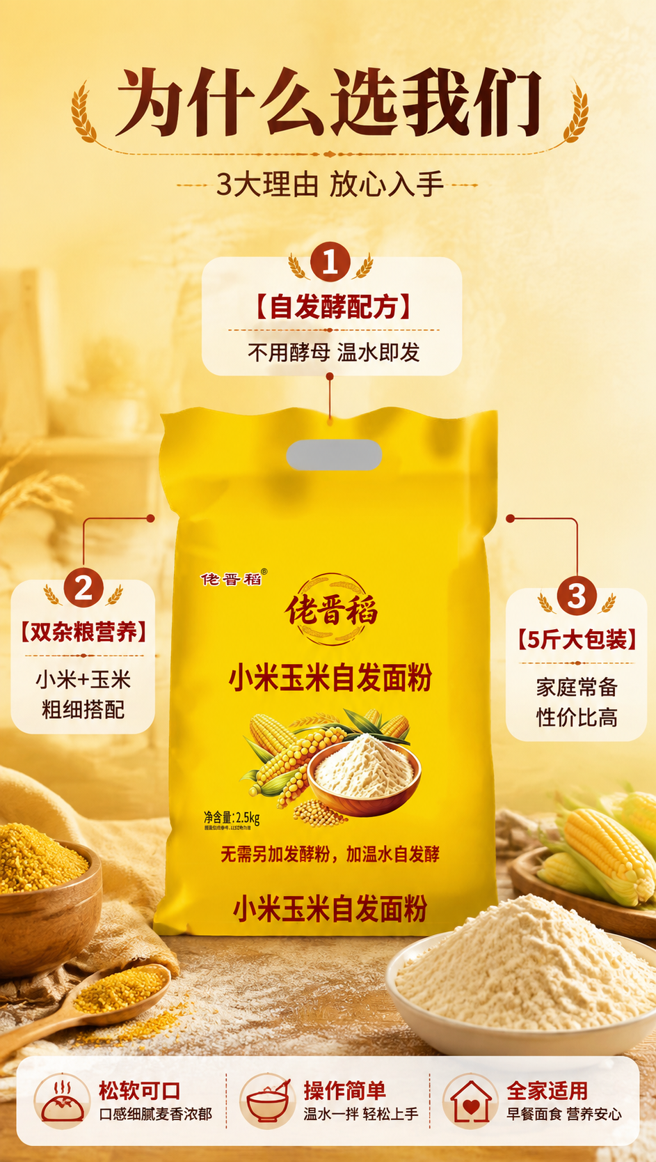 [商品] 使用【图1】佬晋稻小米玉米自发面粉包装袋；保留包装黄… - 图片创意预览