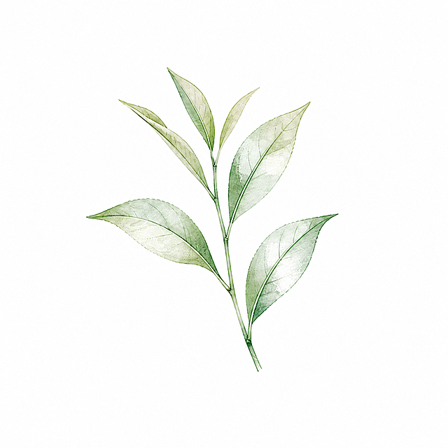 产品精修，将图案背景改为纯白色背景，只保留一个茶叶枝条图案，其他元素全部移除，保持原有茶叶枝条图案的颜色和形状不变，产品置于纯白背景上，专业商业棚拍光，5500K标准中性白光，轮廓光，体积光，曝光正确，强烈真实立体感，完全无阴影，无接触阴影，无投射影，无地面阴影，无闭塞阴影，无倒影，图案像干净抠图贴在纯色背景上，主体居中，图案完整入画不裁切，四边均匀留白约10%-20%，极致超清画质，细节清晰锐利，4K分辨率，商业级实拍质感，保留原图真实材质与结构细节，锁定原图茶叶枝条水墨色彩，颜色以输入图为唯一参考，分段部件颜色边界按原图锁定，锁定原图材质表现，保持原有质感、光泽、纹理和色相关系，严格保持原图透视，严禁扶正，严禁镜像翻转，比例1:1