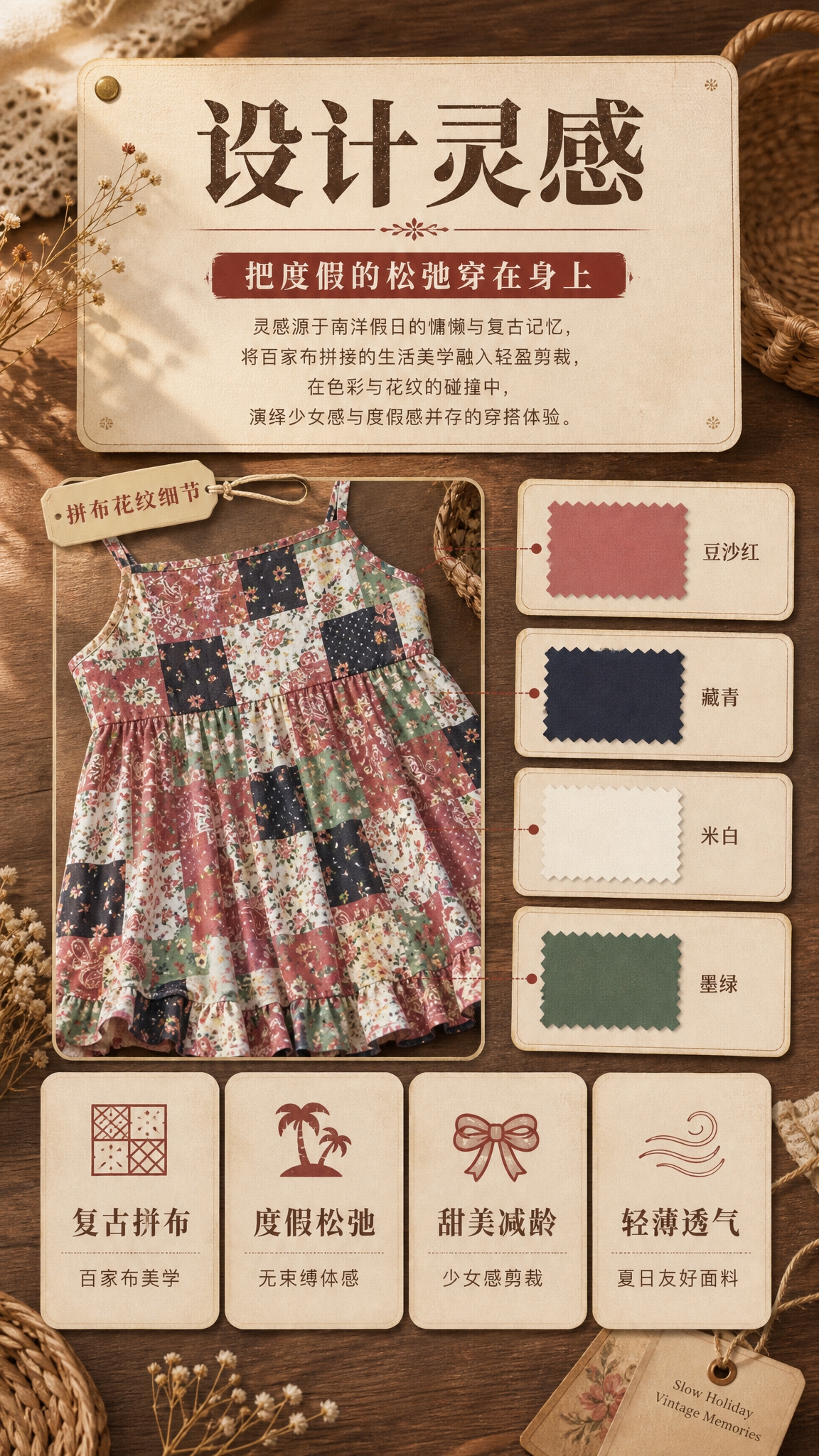 [商品] 使用【图1】复古拼布碎花吊带连衣裙；商品处理：保留吊… - 图片创意预览