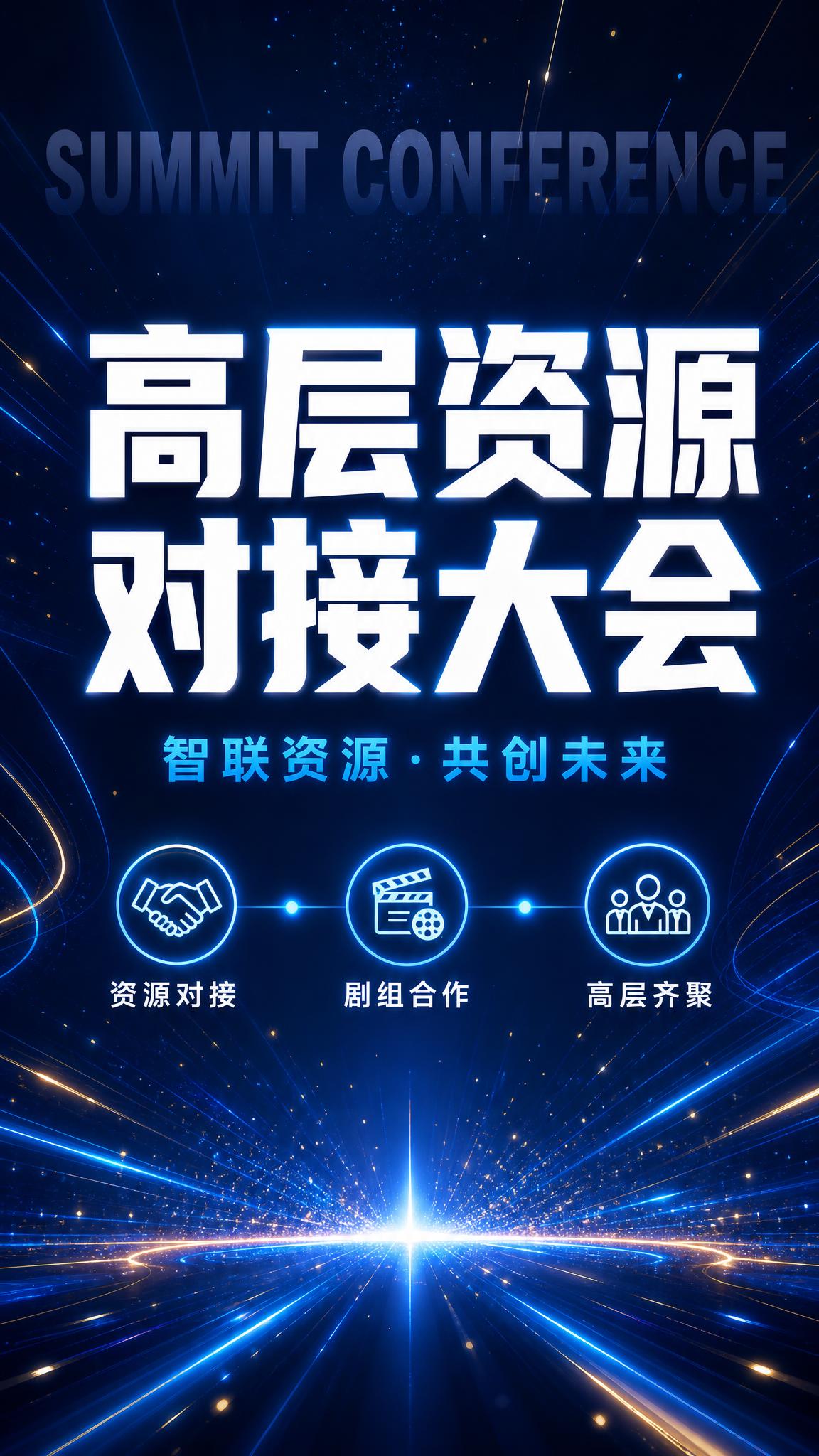 一张竖版科技感会议海报，深蓝科技中轴型版式。深海蓝渐变背景，从… - 图片创意预览