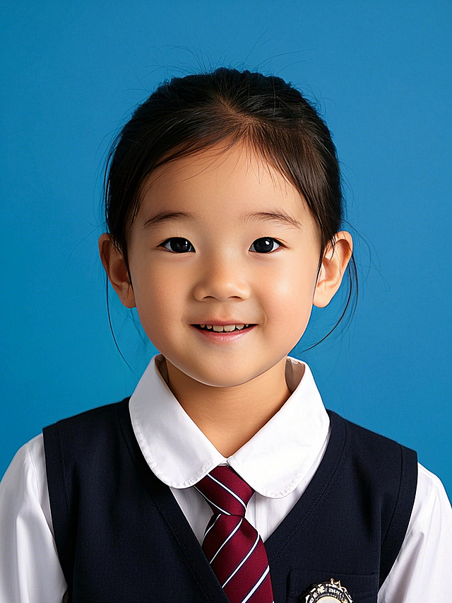 可爱小女孩，清新甜美，动漫风轻拟物设计，蓝色背景突出童真。