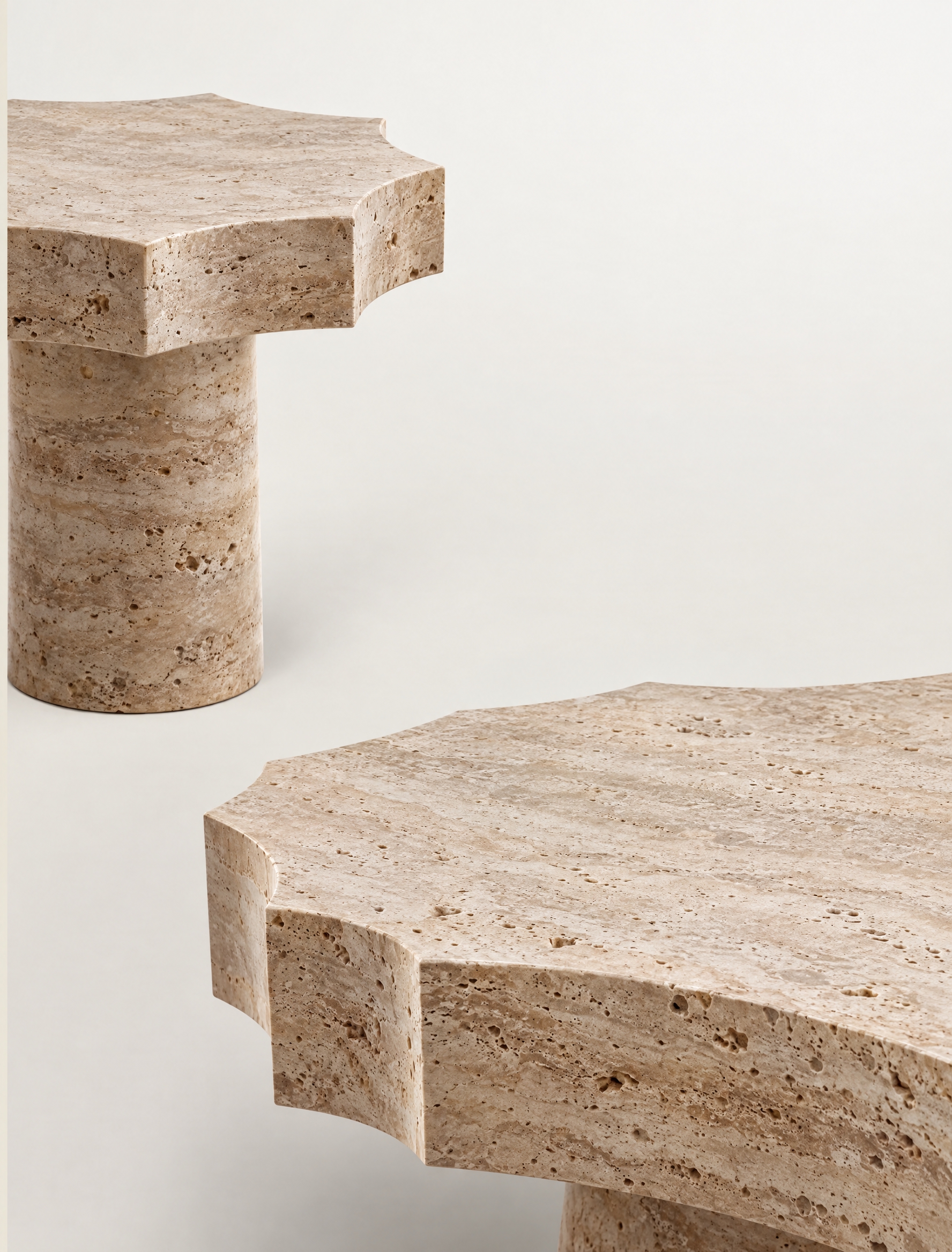 将图片中的两个茶几全部改为洞石（travertine）材质，保… - 图片创意预览