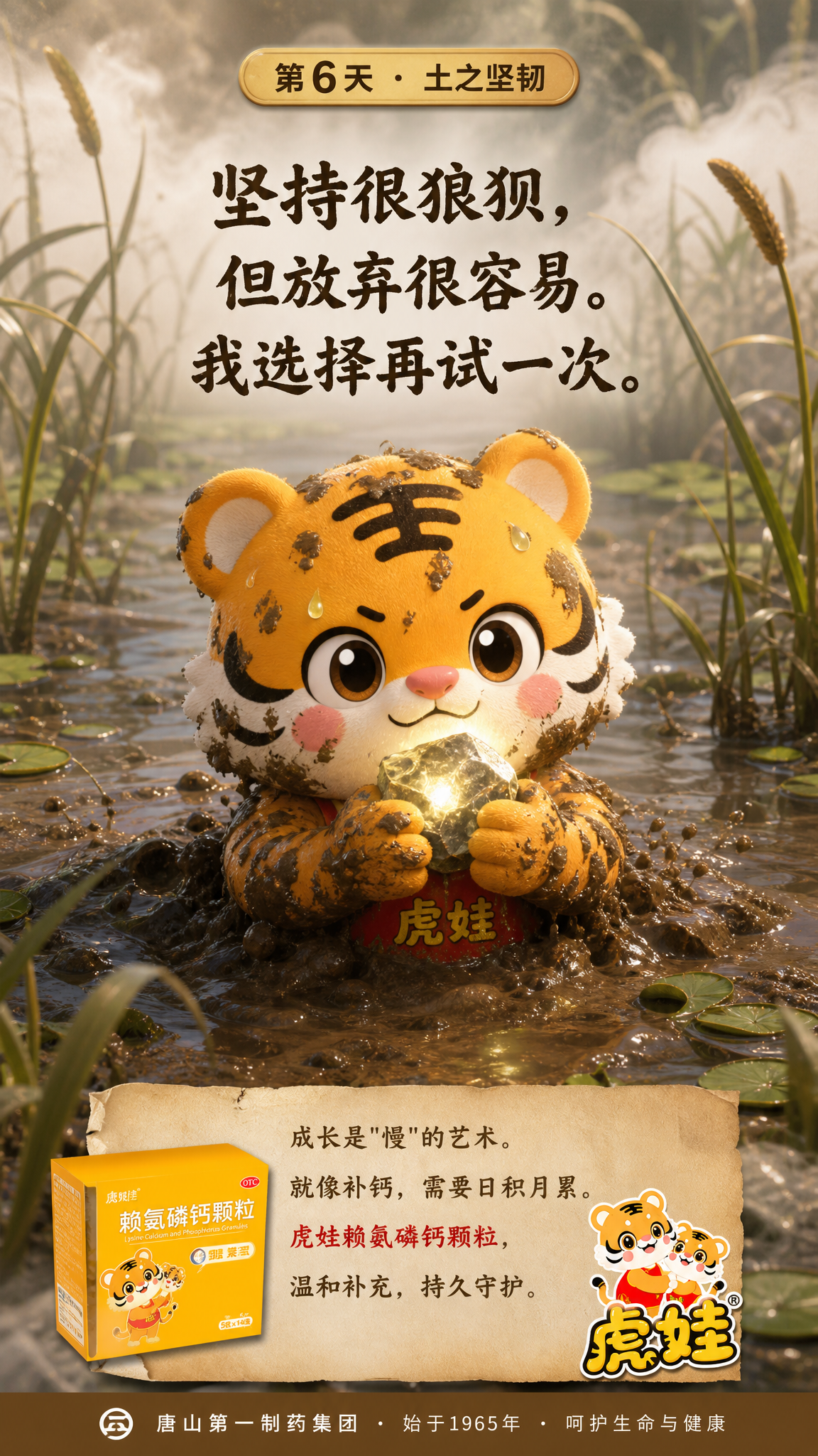 朋友圈每日一签海报，9:16竖版。以参考图中的虎娃IP形象（橙… - 图片创意预览