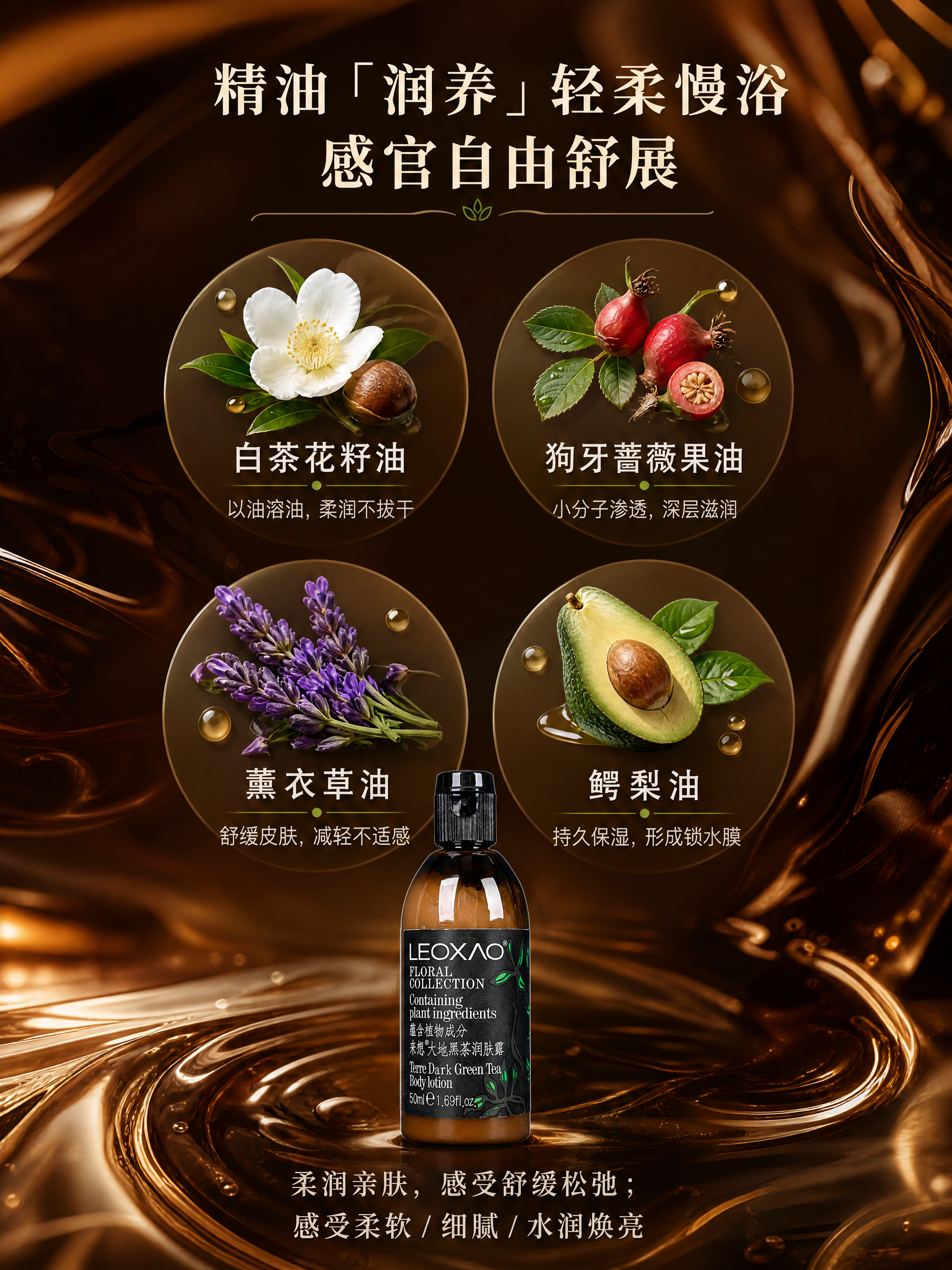 [商品] 使用【图4】大地黑茶润肤露；保留瓶身结构、颜色、材质… - 图片创意预览