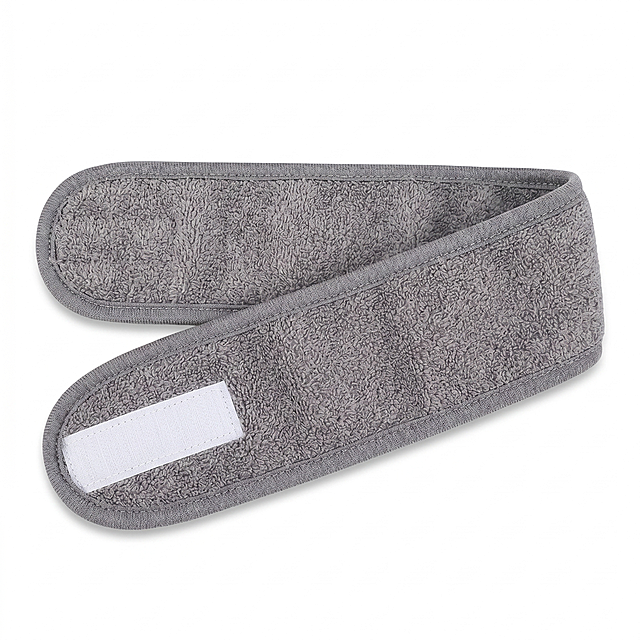 [Main Image 1 - White Background] Pure white background product image, only show the gray microfiber facial headband itself. The product is placed in the center of the frame, the product accounts for 60%-80% of the picture, the picture is full screen without border. [Atmosphere Style] Minimalist commercial product photography style, clean and high-end. [Image Quality] Commercial photography texture, soft and transparent light, clear and real product, high-definition detail, clean and advanced picture. [Elements] Keep the appearance (physical structure, material texture, color) of the gray spa facial hair band absolutely consistent with the input product image, eliminate any deformation and chromatic aberration, fine processing. Pure white background without any other elements. [Light and Shadow] Even soft studio light, soft shadow at the bottom of the product, clear outline, transparent light without gray blur. [Color Matching] Main color is gray of the product, auxiliary color is pure white background, strong contrast, simple and bright. [Perspective Composition] Flat horizontal perspective, the product is complete without cutting, focusing on the product. [Text Layout] No text required, pure product display. [Resolution] 2K resolution, text clear recognizable, ultra high definition. [Negative Prompt] Deformation, watermark, messy text, blurred product picture, messy background.