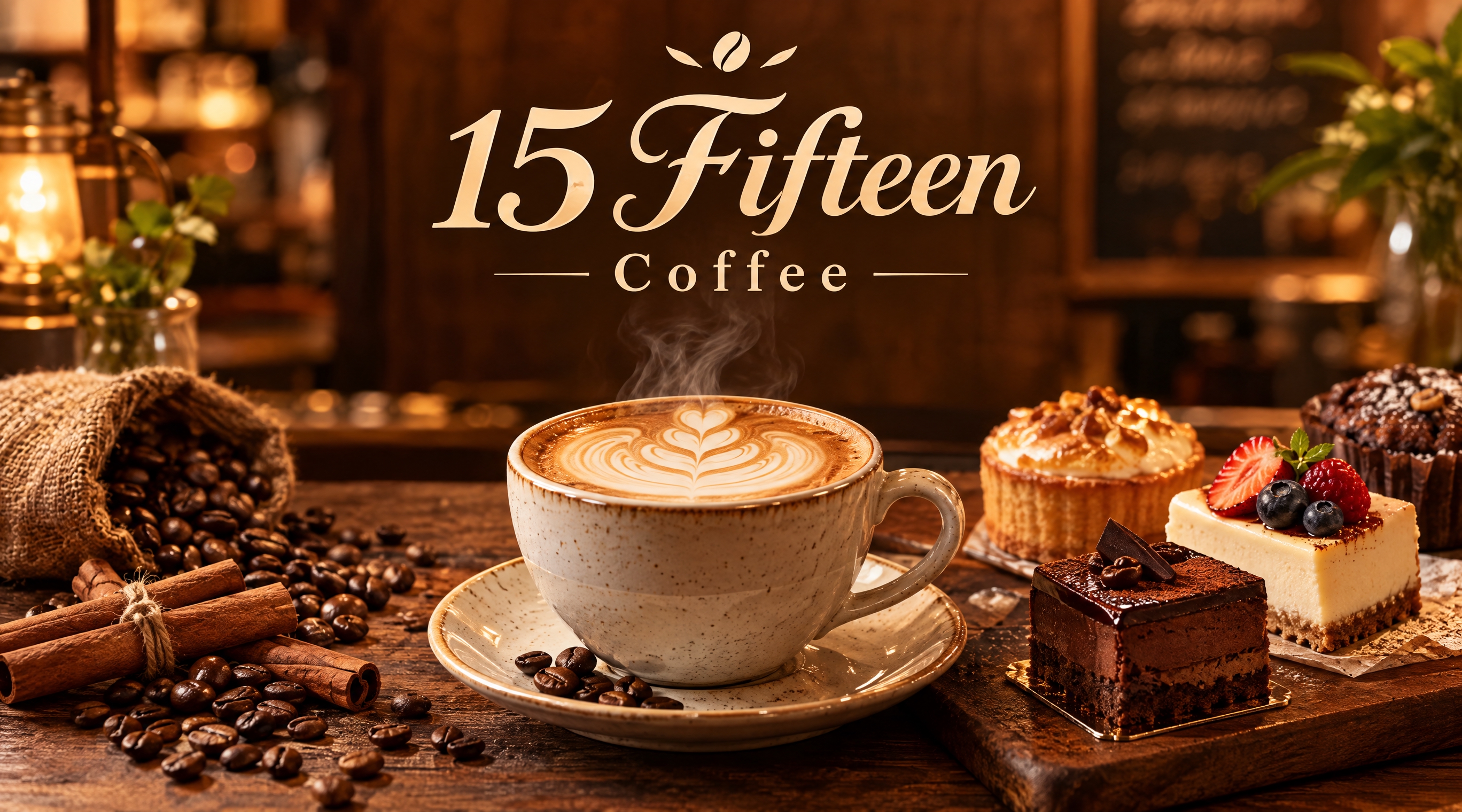 咖啡店店招设计，店名"15 Fifteen Coffee"，画… - 图片创意预览