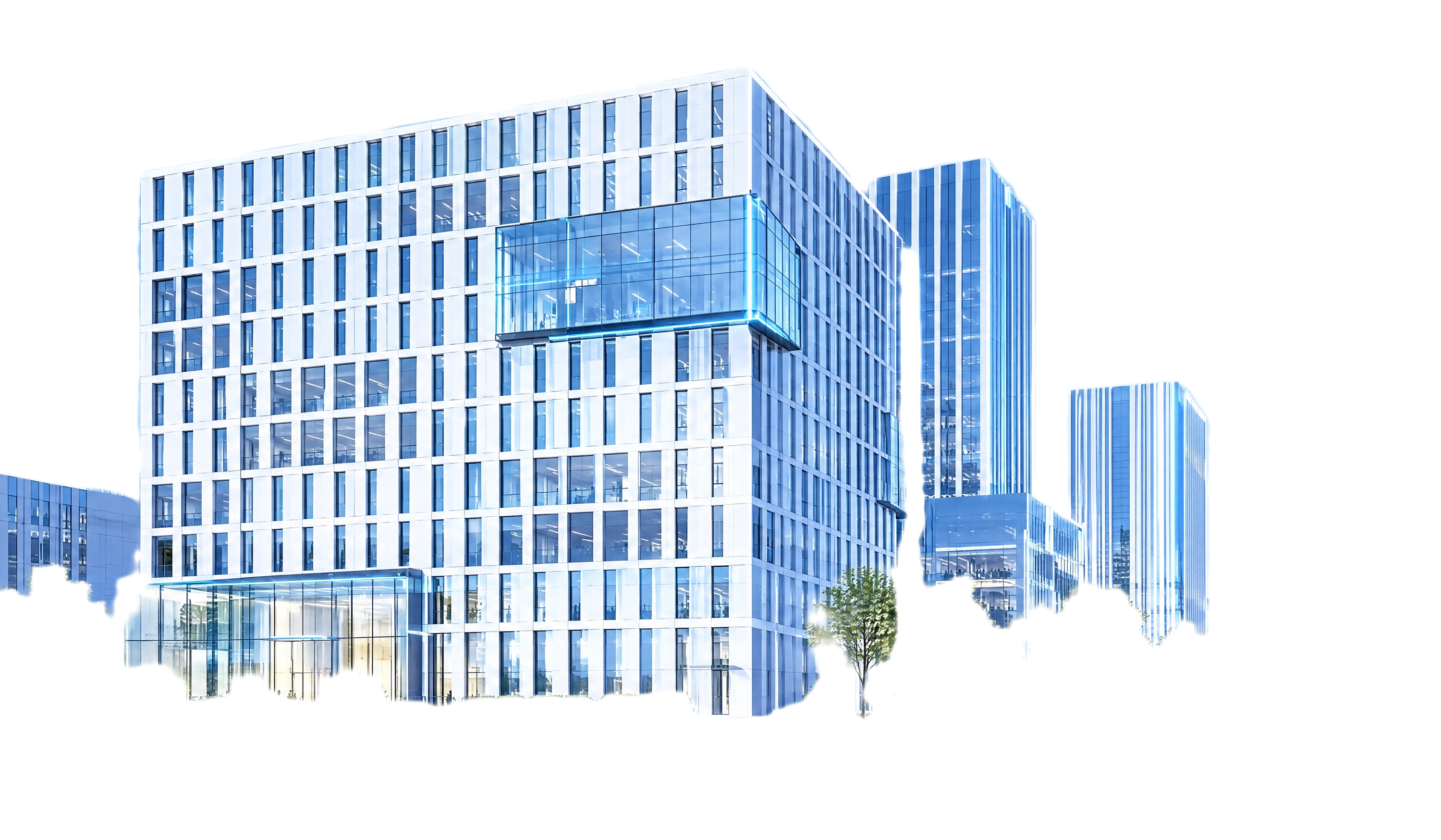 复刻这张现代办公楼建筑效果图，去掉画面中所有行人人物，整体风格… - 图片创意预览