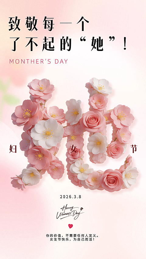 妇女节节日祝福温馨感竖版海报