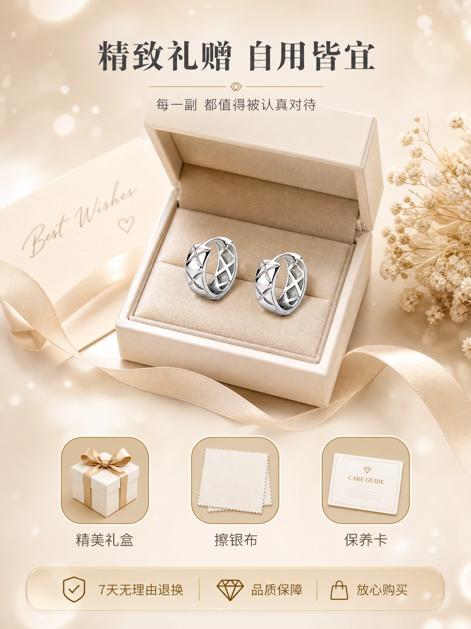 [详情页-7] 菱格纹银色耳扣 礼遇收尾 礼盒礼遇型。 [商品… - 图片创意预览