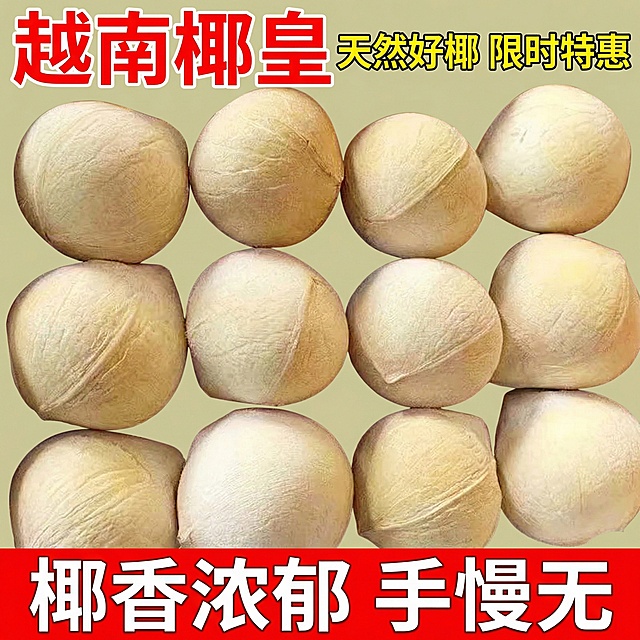 我是在拼多多卖越南椰皇的 帮我做10张主图 要求和图二格式一样 泰国牛奶椰皇换成越南椰皇 其他文字可写 天然好椰 新鲜上市 限时特惠 手慢无 椰香浓郁 清甜润口 主标题用红色/黄色等高饱和字体，背景选浅色系，形成强烈视觉对比。