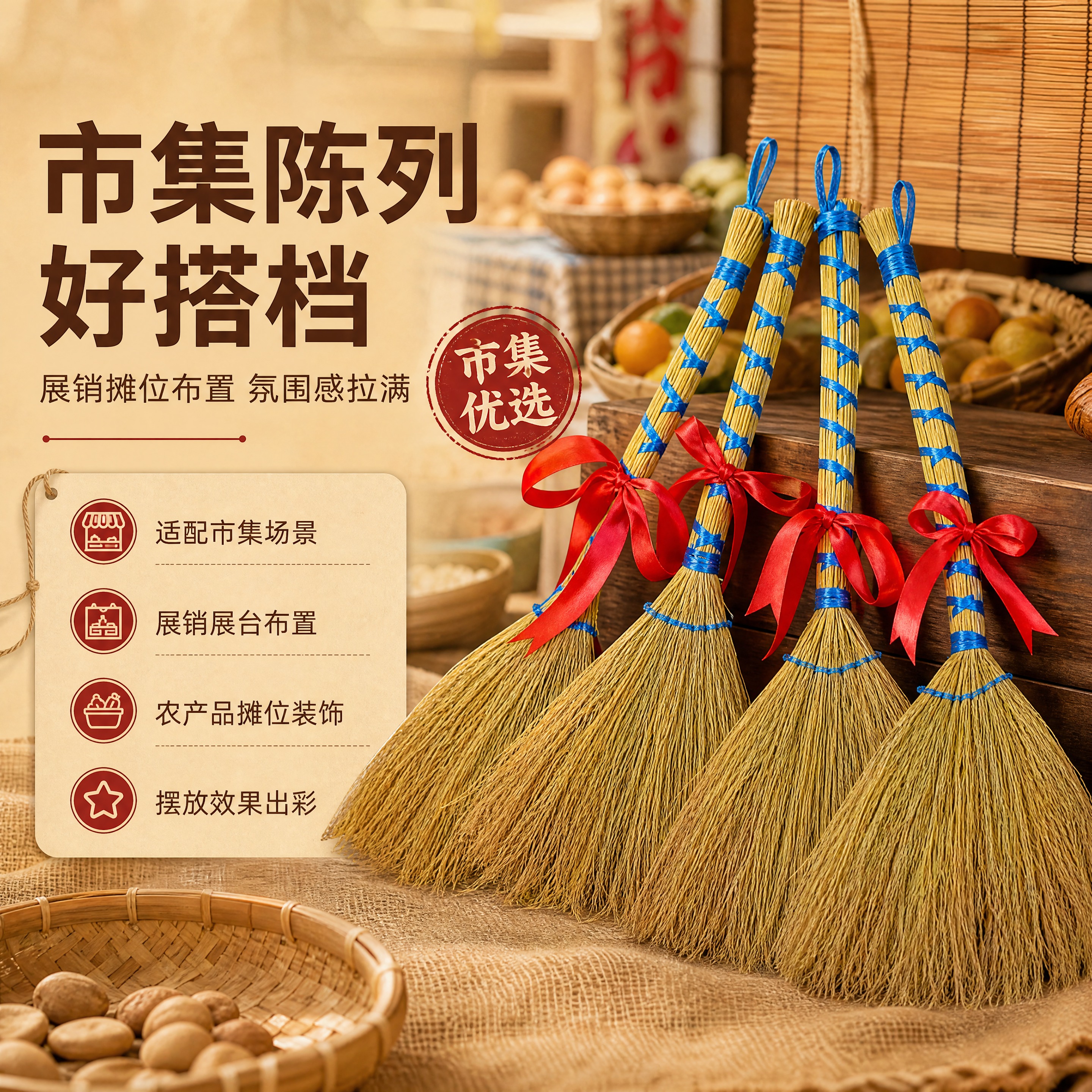 [商品] 使用【图4】三支糯稻草蓝绳捆扫把配红绳；保留每支扫把… - 图片创意预览