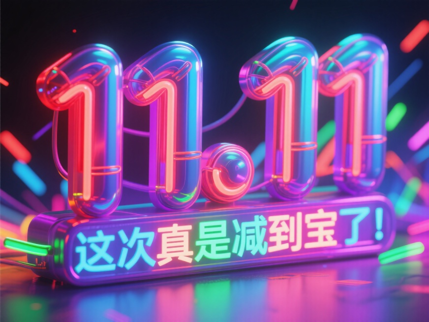 文案“11.11 这次真是减到宝了!”，霓虹灯炫彩预览效果