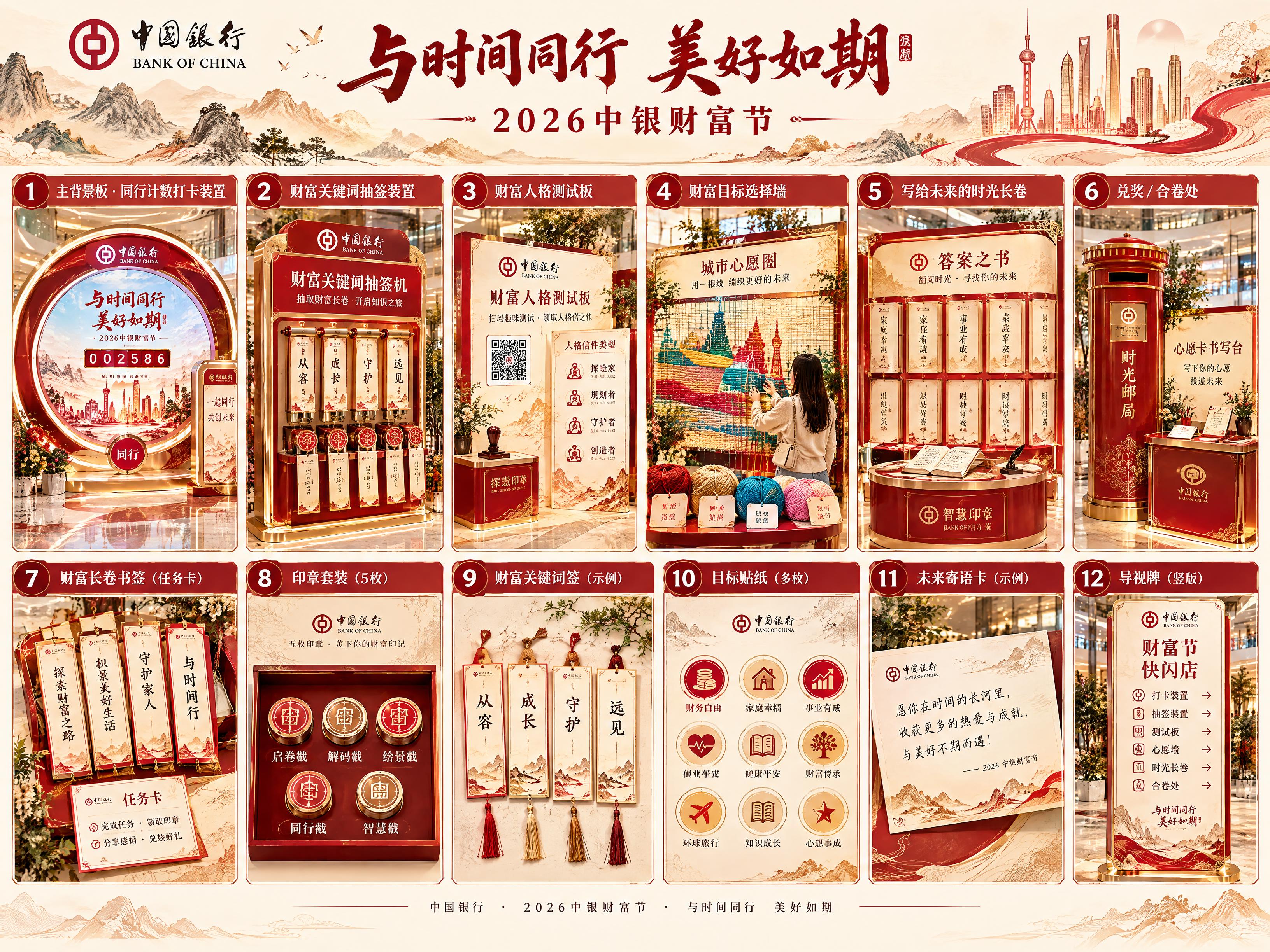 中国银行财富节快闪店方案汇总长图，参考图中12格布局形式，顶部… - 图片创意预览