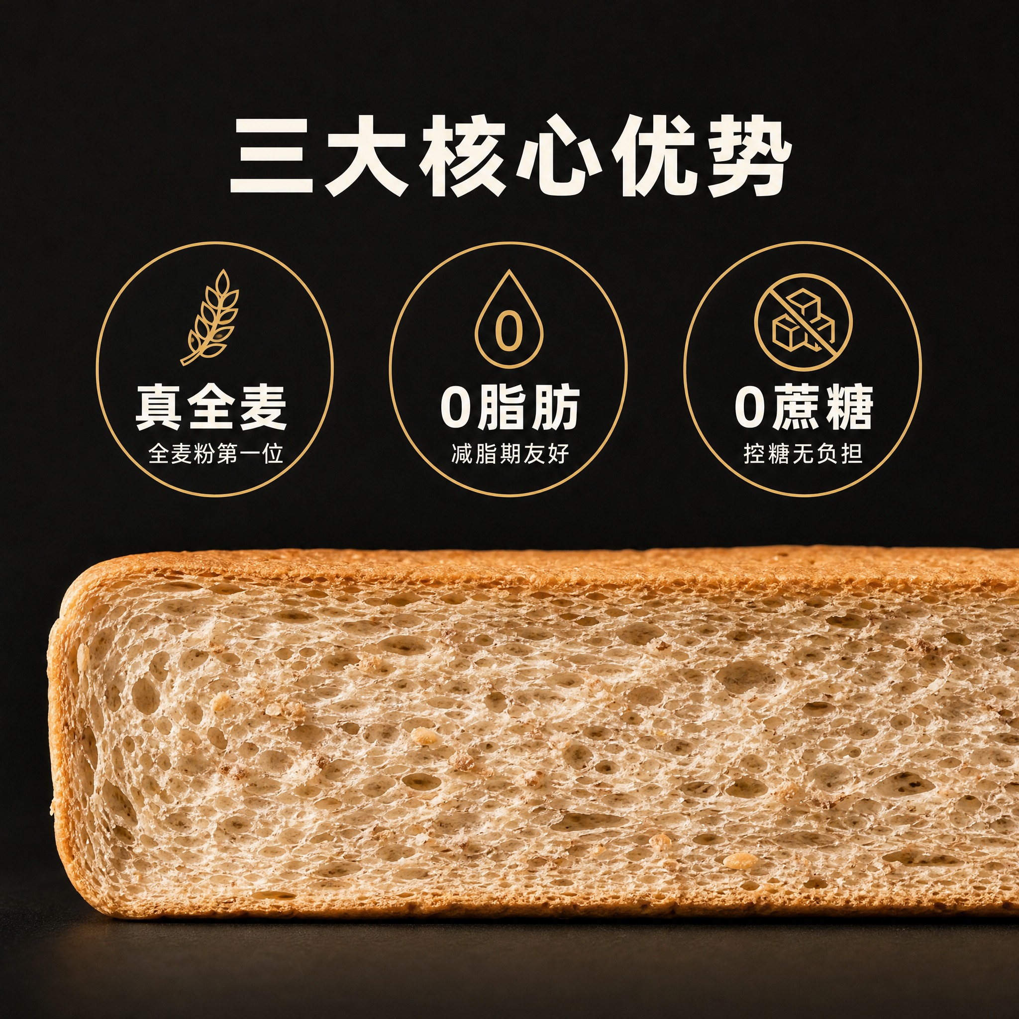 [主图-2] 纯全麦吐司面包 核心卖点图，核心任务是展示三大核… - 图片创意预览