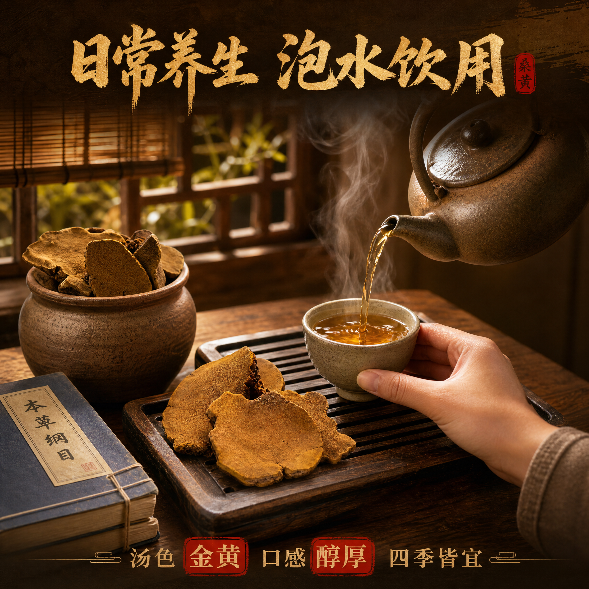 [主图-4] 桑黄冲泡饮用场景，展示食用方式与生活养生氛围。… - 图片创意预览