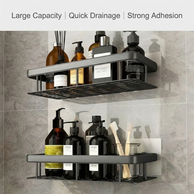 Generate a cross-border e-commerce main image, keep the original bathroom shelf's shape, color, mate预览效果